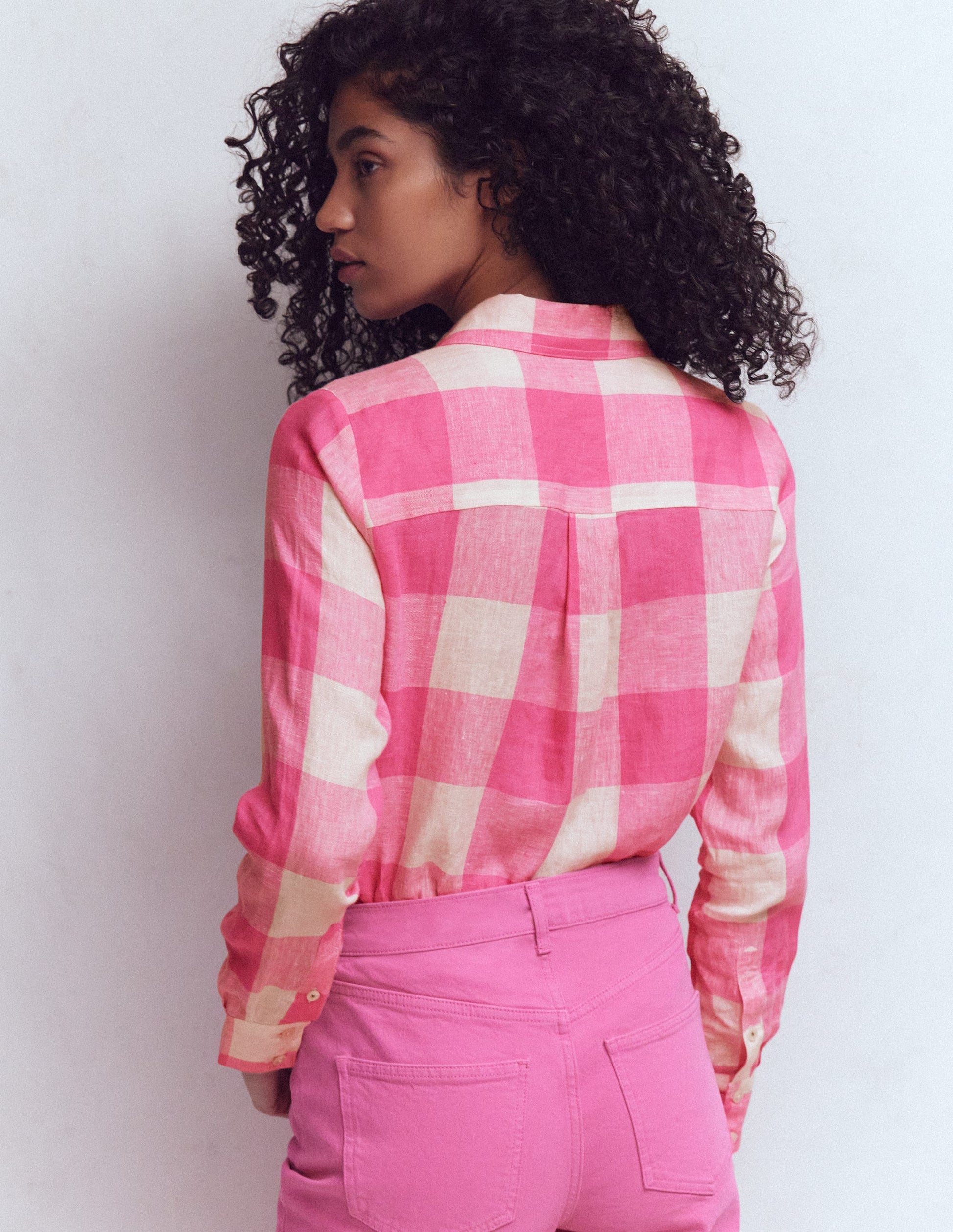 Sienna Linen Shirt-Pink Gingham-3