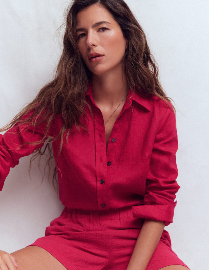 Sienna Linen Shirt-Pomegranate