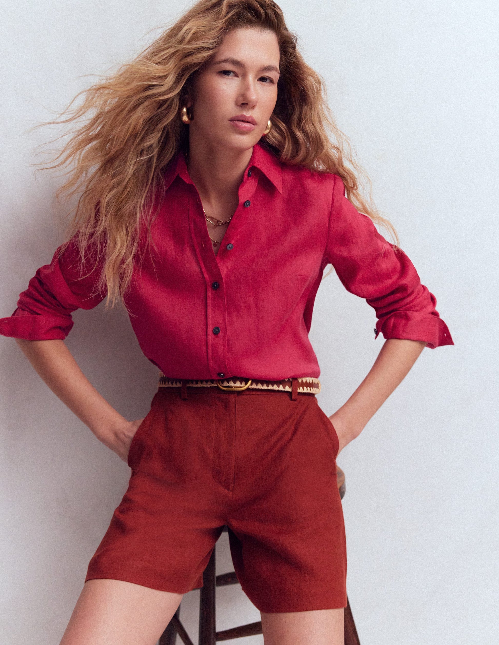 Sienna Linen Shirt-Pomegranate-1