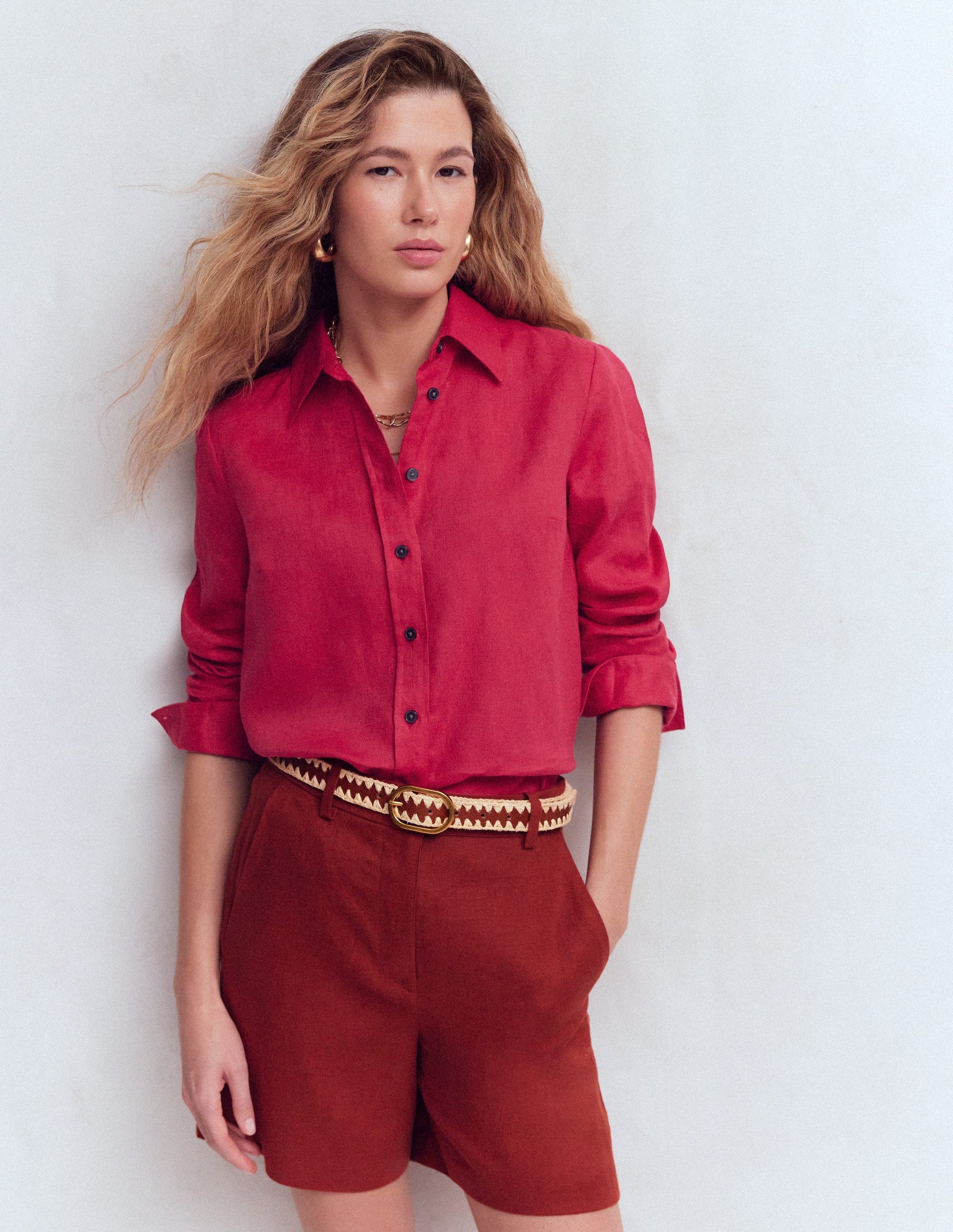 Sienna Linen Shirt-Pomegranate-4