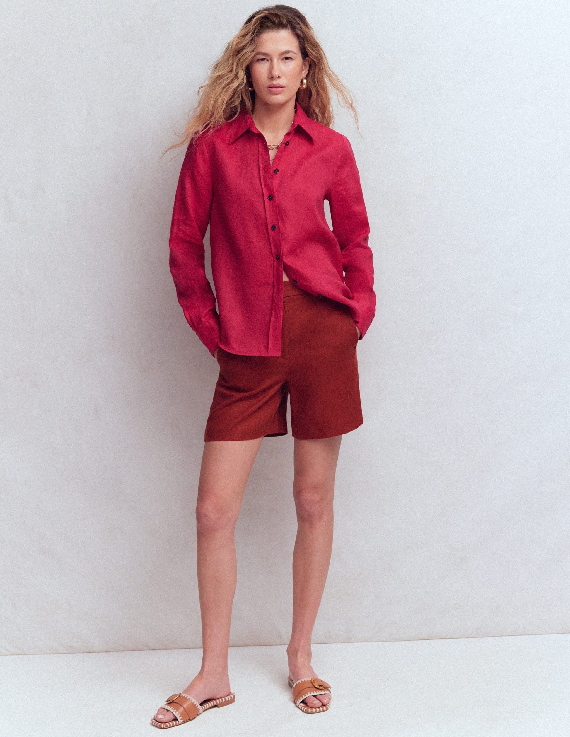 Sienna Linen Shirt-Pomegranate-5