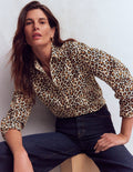 Sadie Relaxed Cotton Shirt-Soft Cream, Leopard Flow