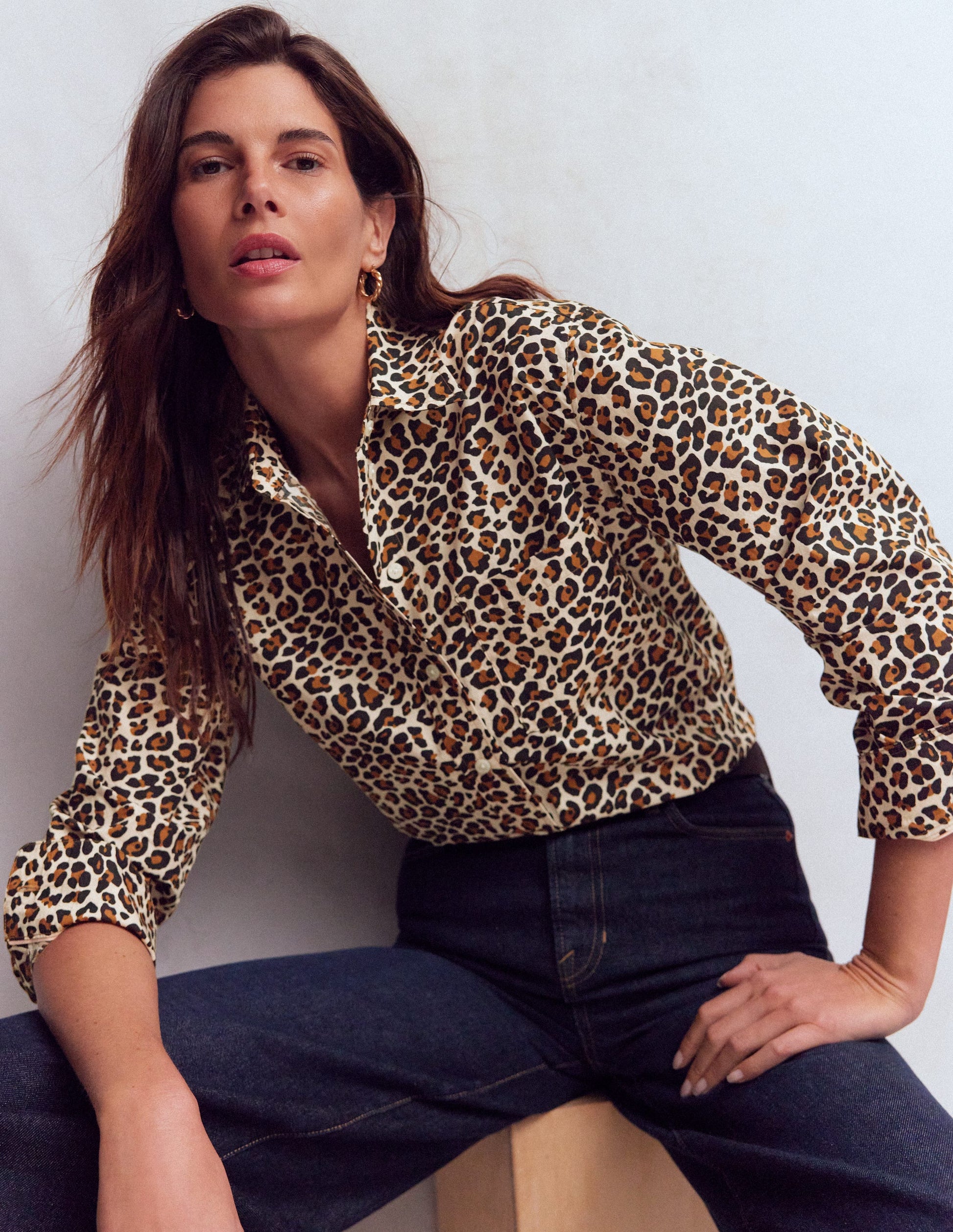 Sadie Relaxed Cotton Shirt-Soft Cream, Leopard Flow-1