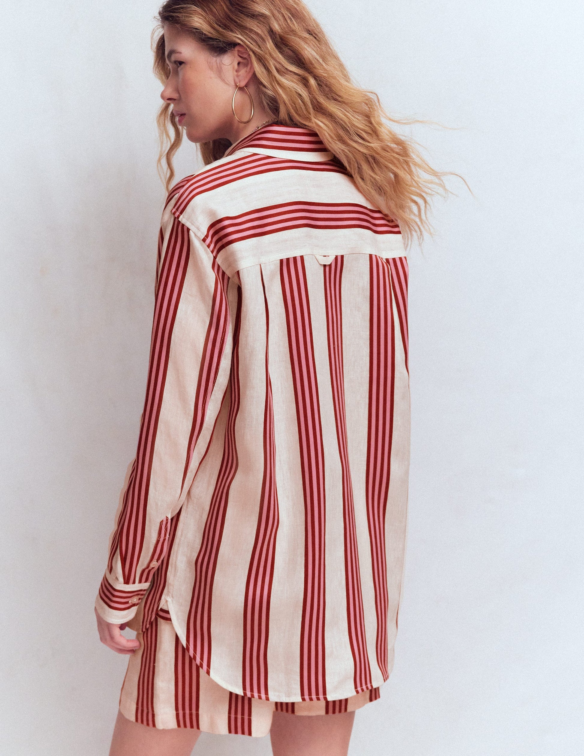 Sadie Relaxed Linen Shirt-Ivory, Brown, Pink Stripe-3