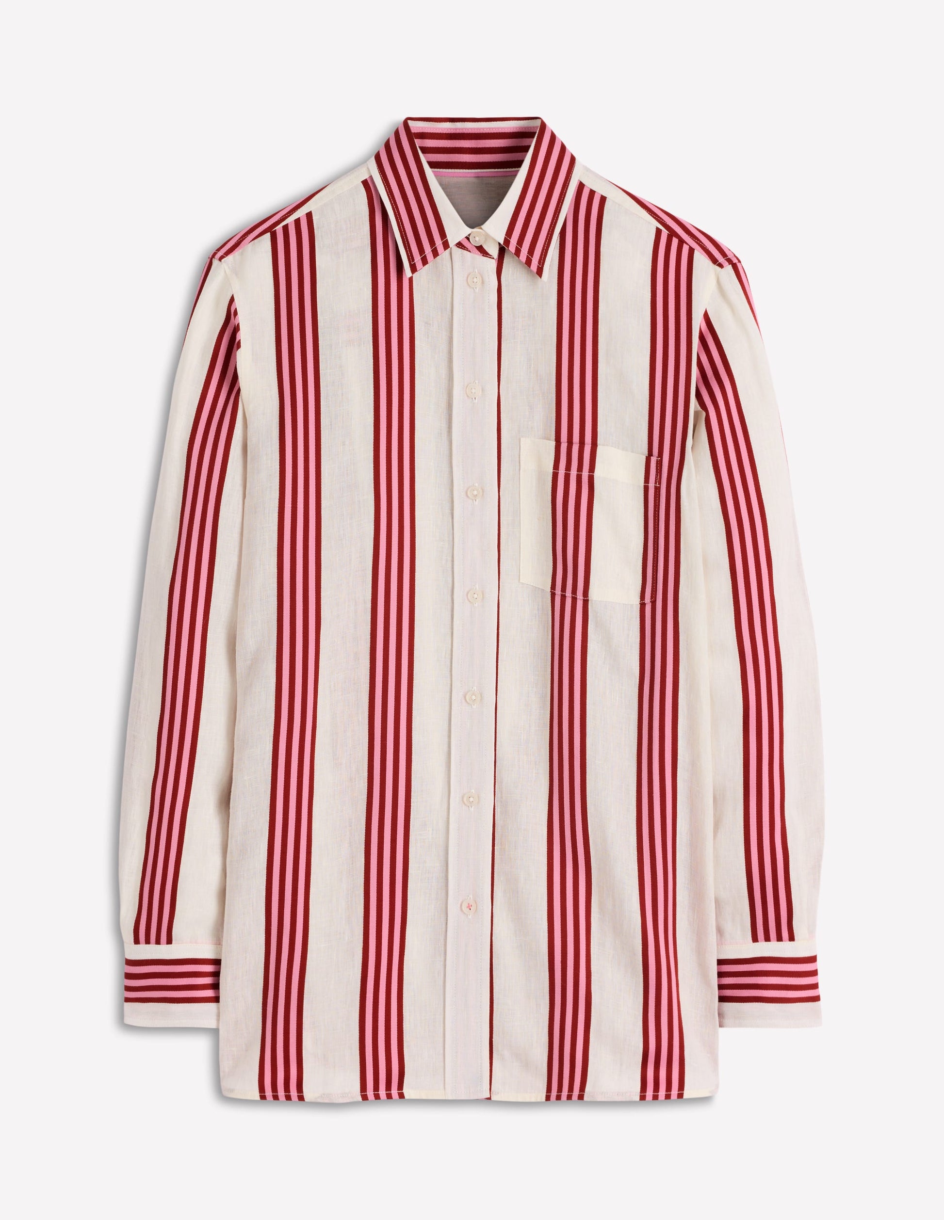 Sadie Relaxed Linen Shirt-Ivory, Brown, Pink Stripe-7