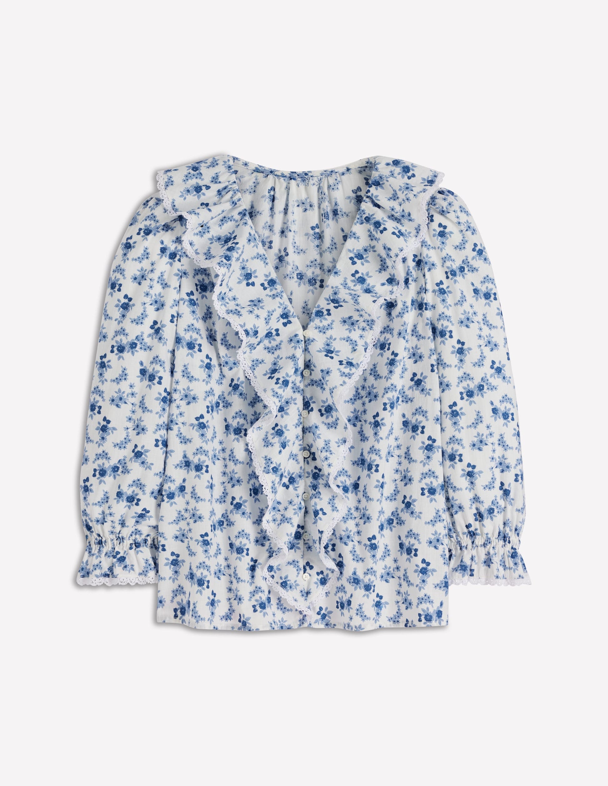 Eliza Ruffle V-Neck Blouse-Tourmaline Blue, Dainty Vine-7