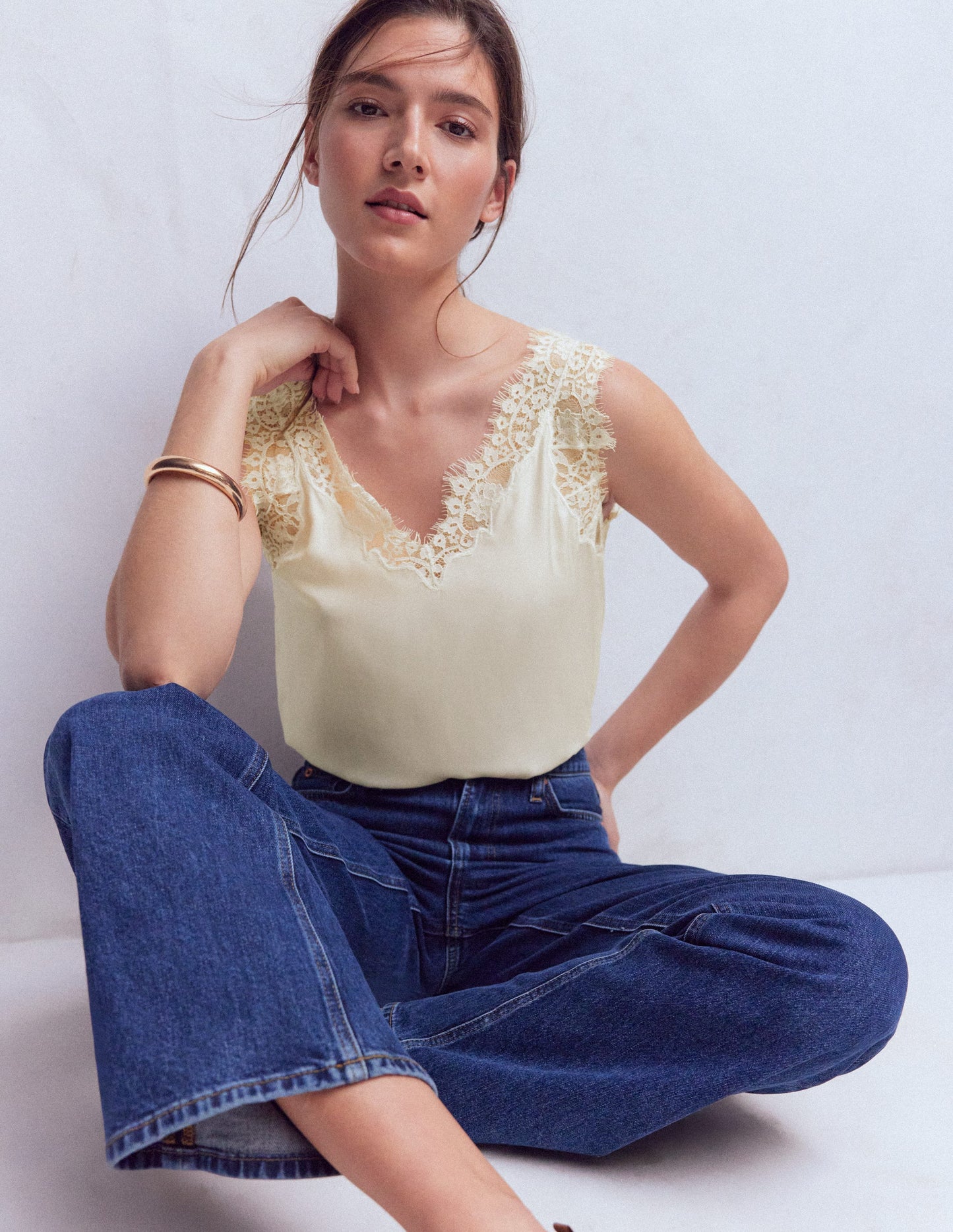 Silk-blend Lace Trim Cami Top-Ivory