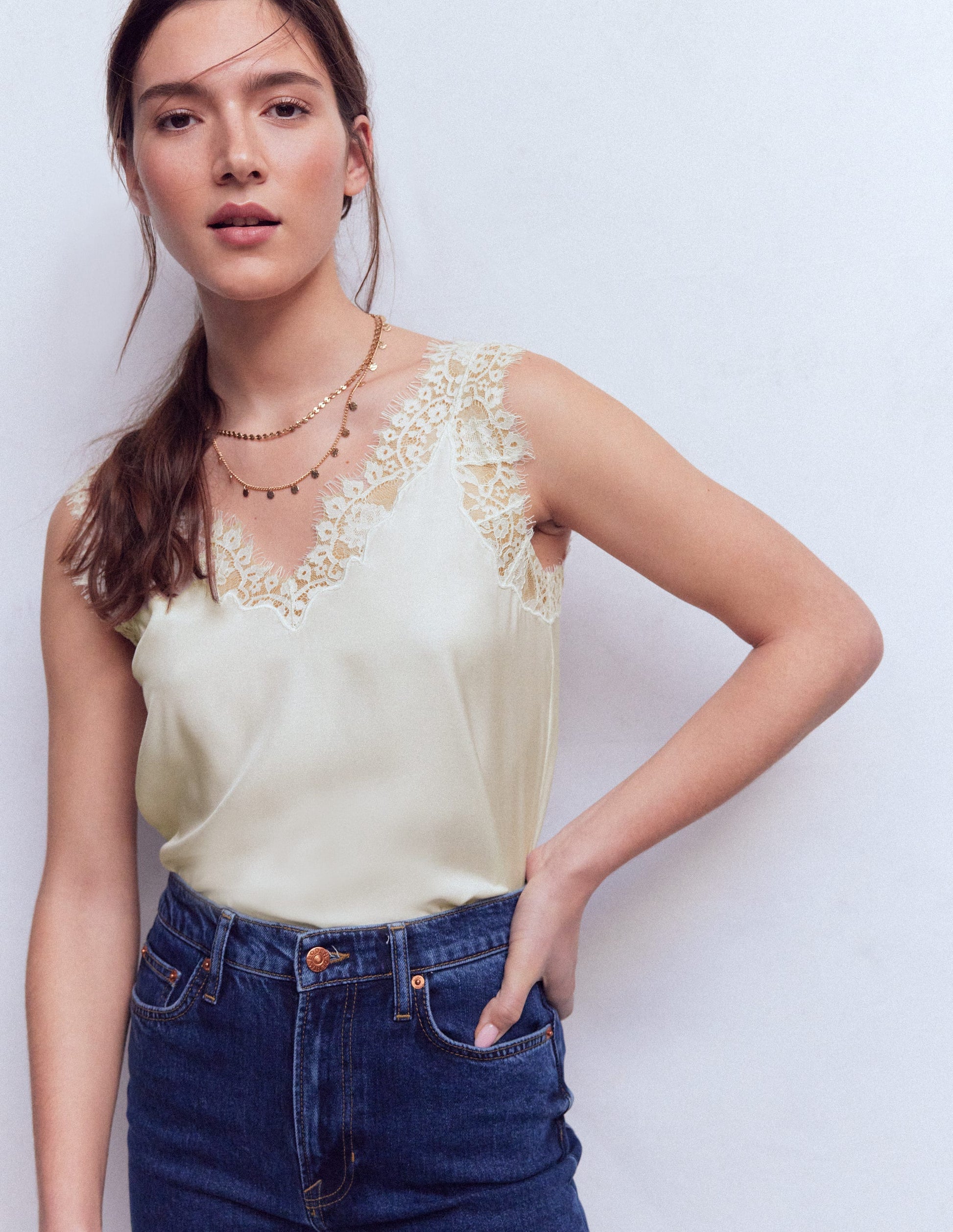 Silk-blend Lace Trim Cami Top-Ivory-4