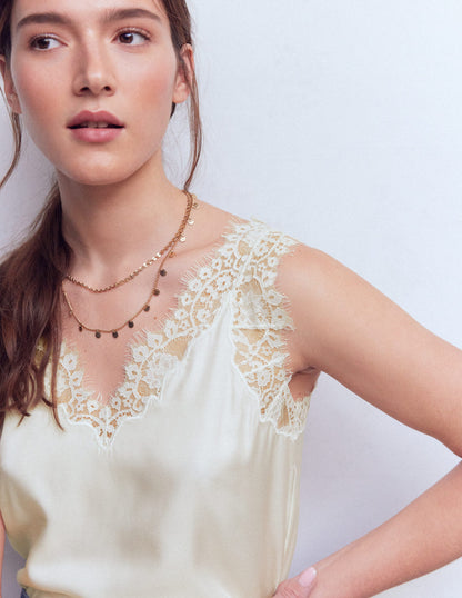 Silk-blend Lace Trim Cami Top-Ivory-5