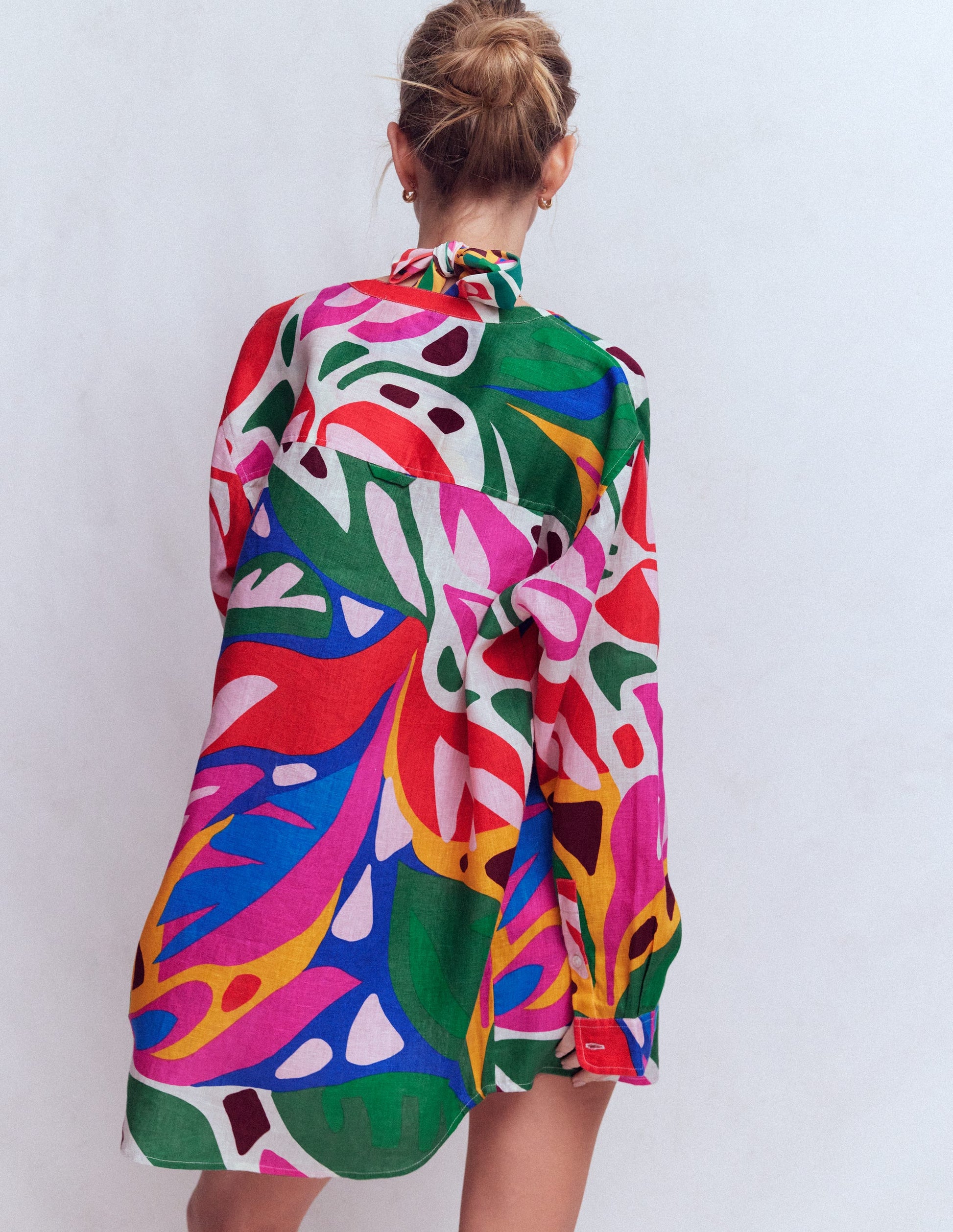 Longline Linen Shirt-Multi, Leafy Cascade-3