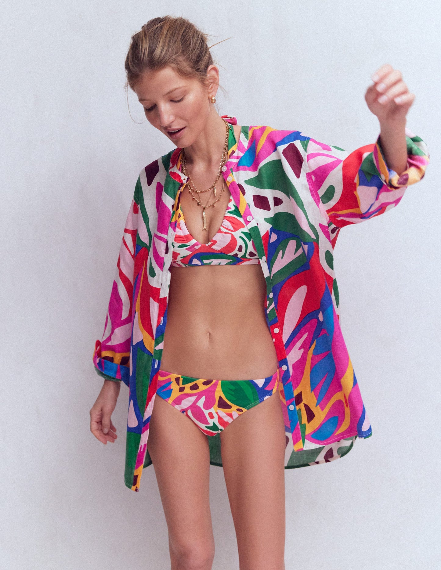 Longline Linen Shirt-Multi, Leafy Cascade