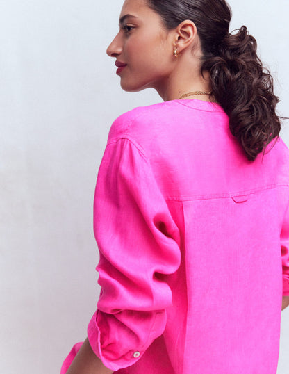 Longline Linen Shirt-Pop Pansy-2