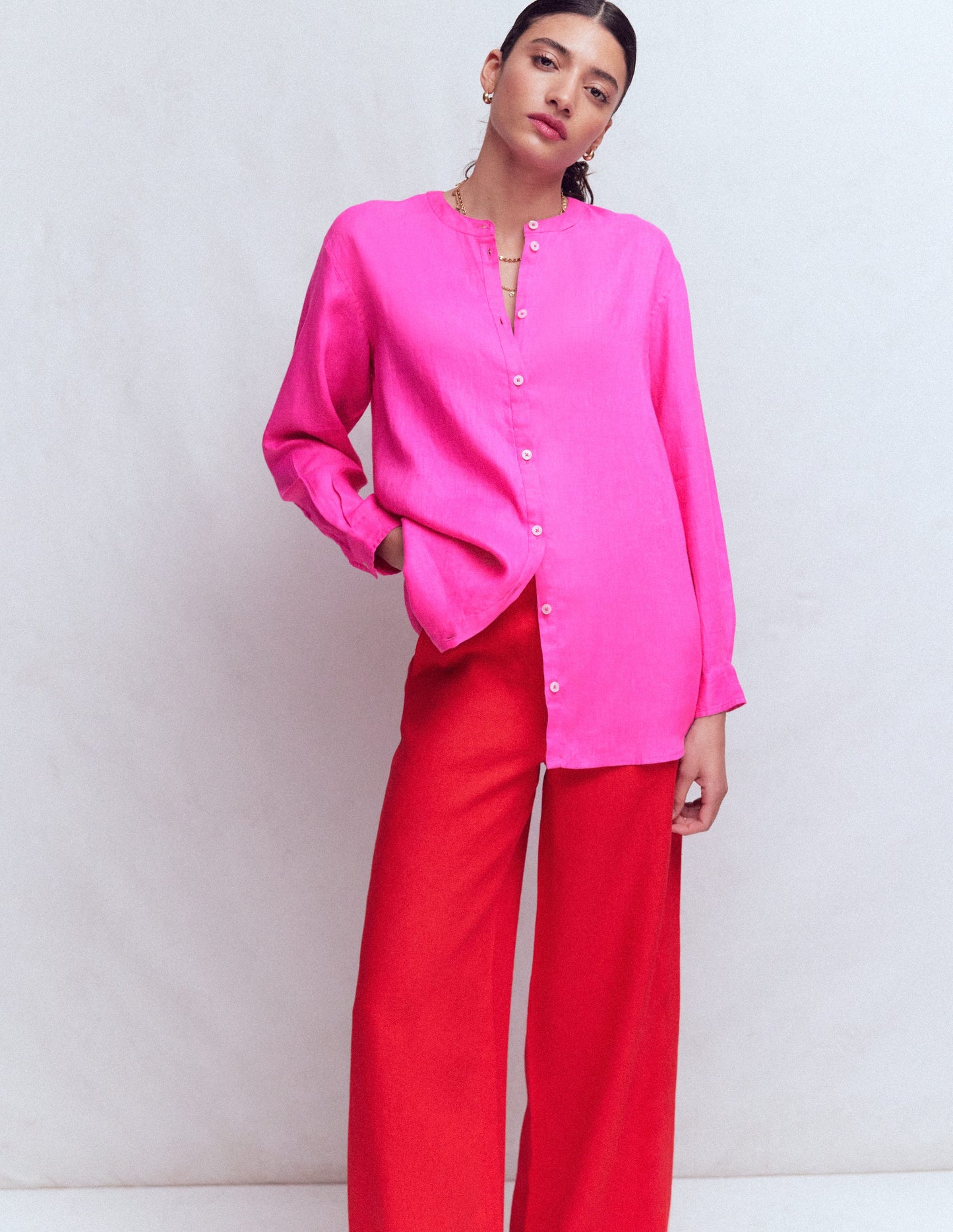 Longline Linen Shirt-Pop Pansy