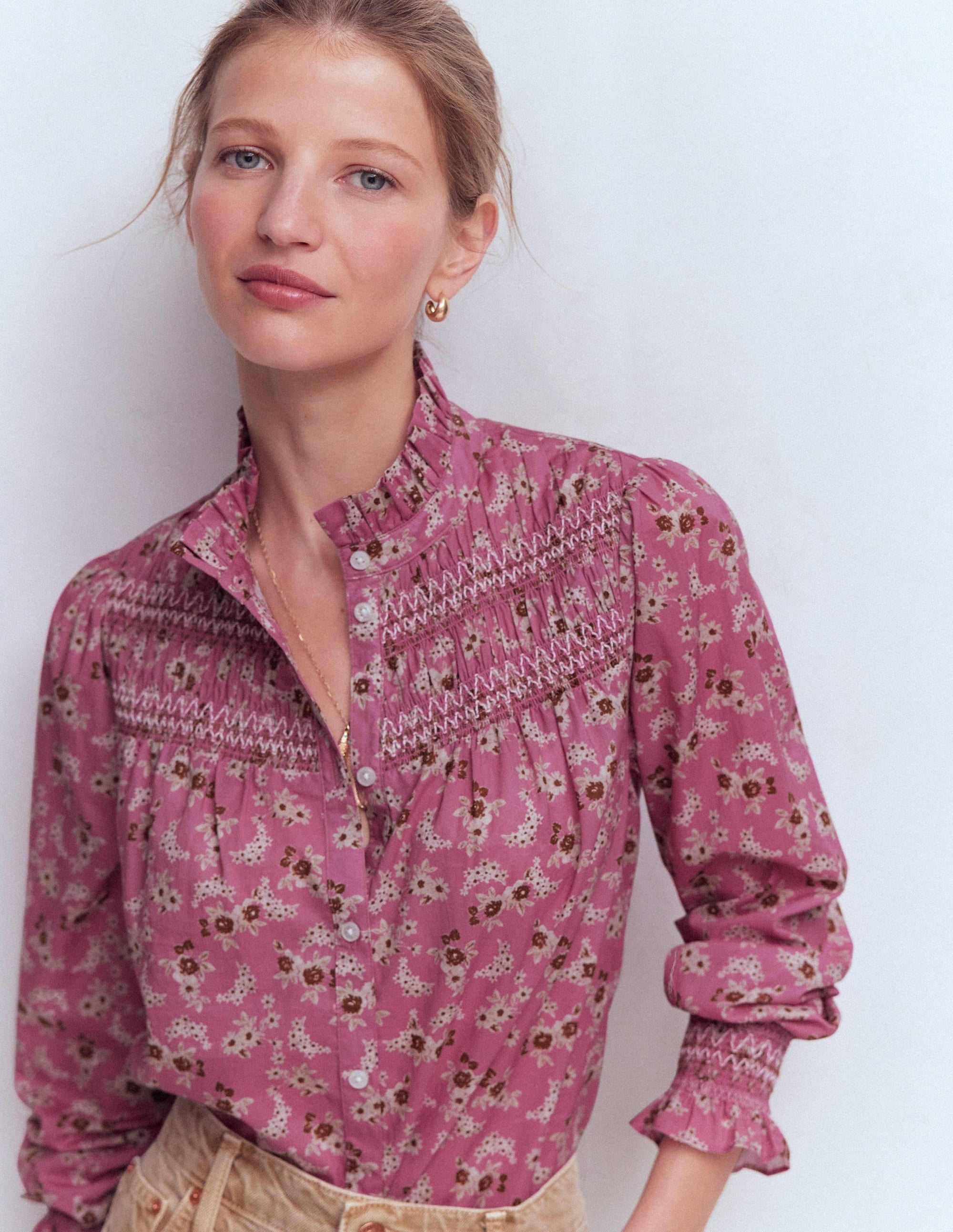 Esme Smocked Detail Frill Top-Orchid Purple, Dainty Blooms - Image 4