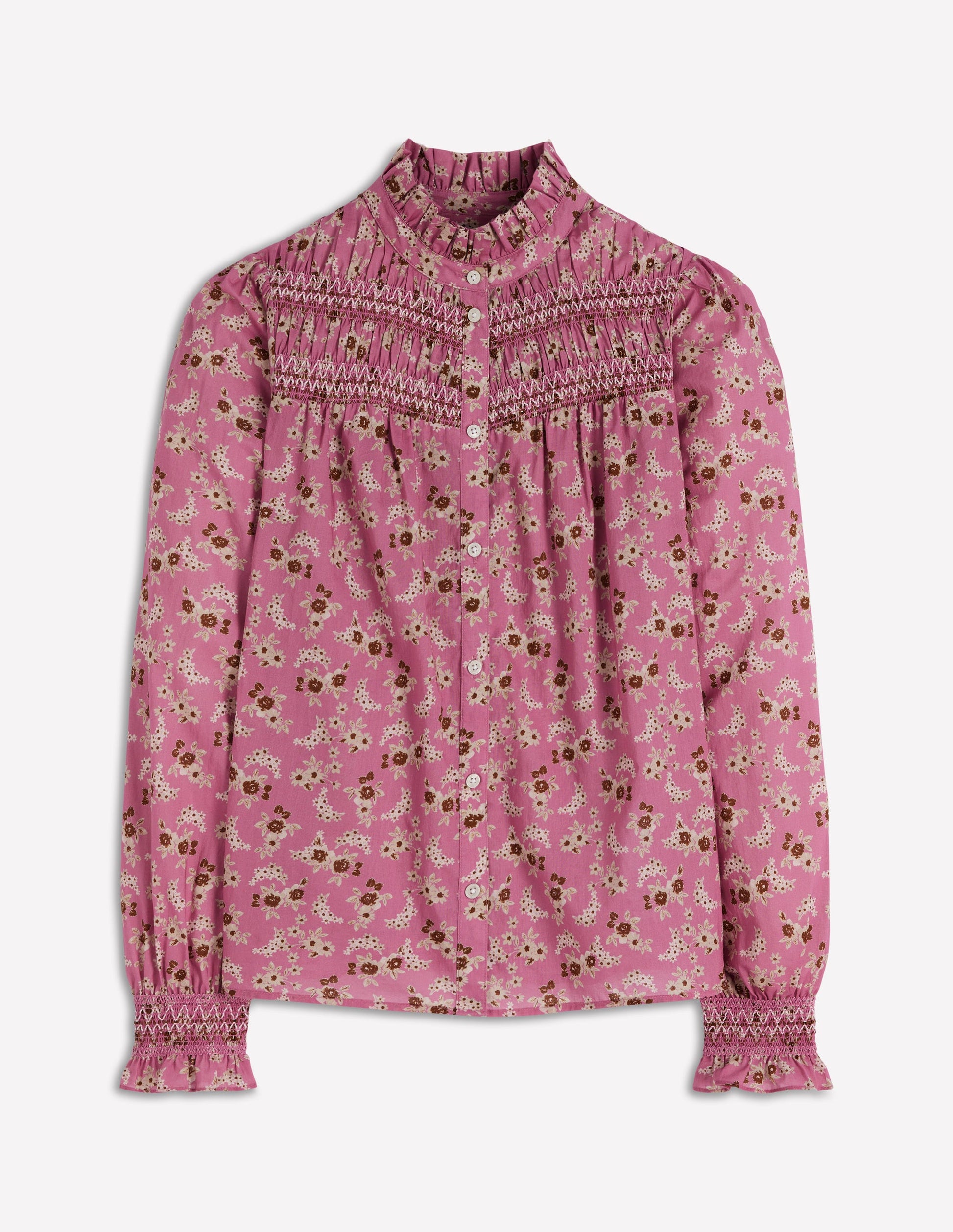 Esme Smocked Detail Frill Top-Pink, Dainty Blooms-7