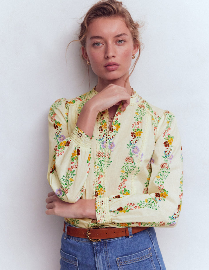 Rhea Trim  Insert Cotton Top-Multi, Blossom Trail