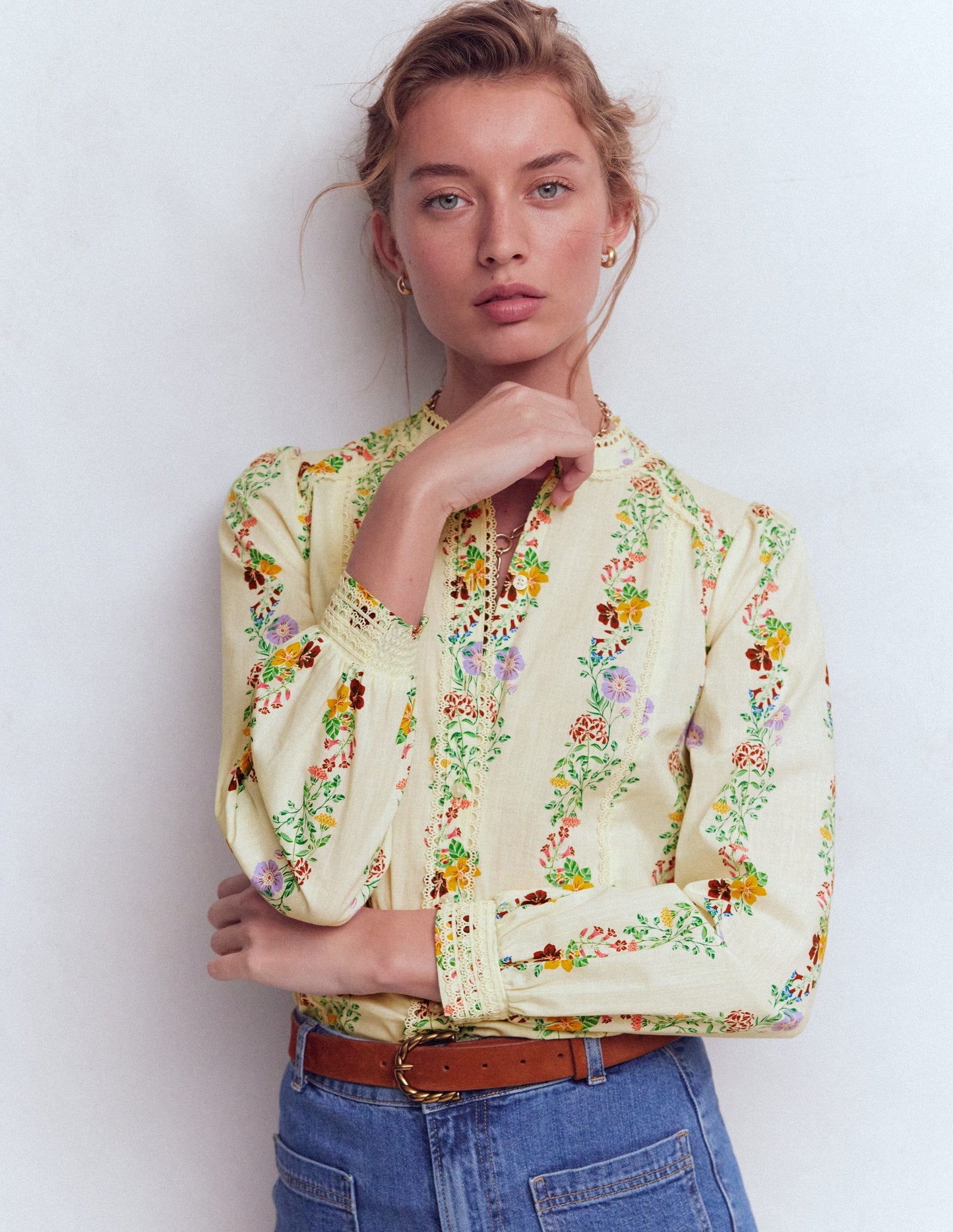 Rhea Trim  Insert Cotton Top-Multi, Blossom Trail