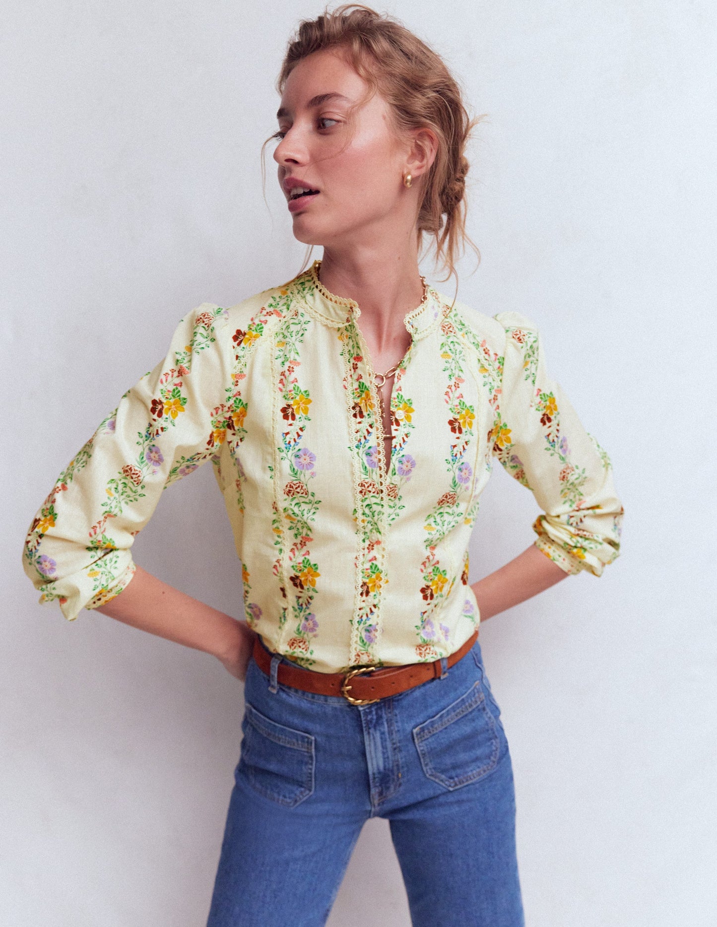 Rhea Trim  Insert Cotton Top-Multi, Blossom Trail