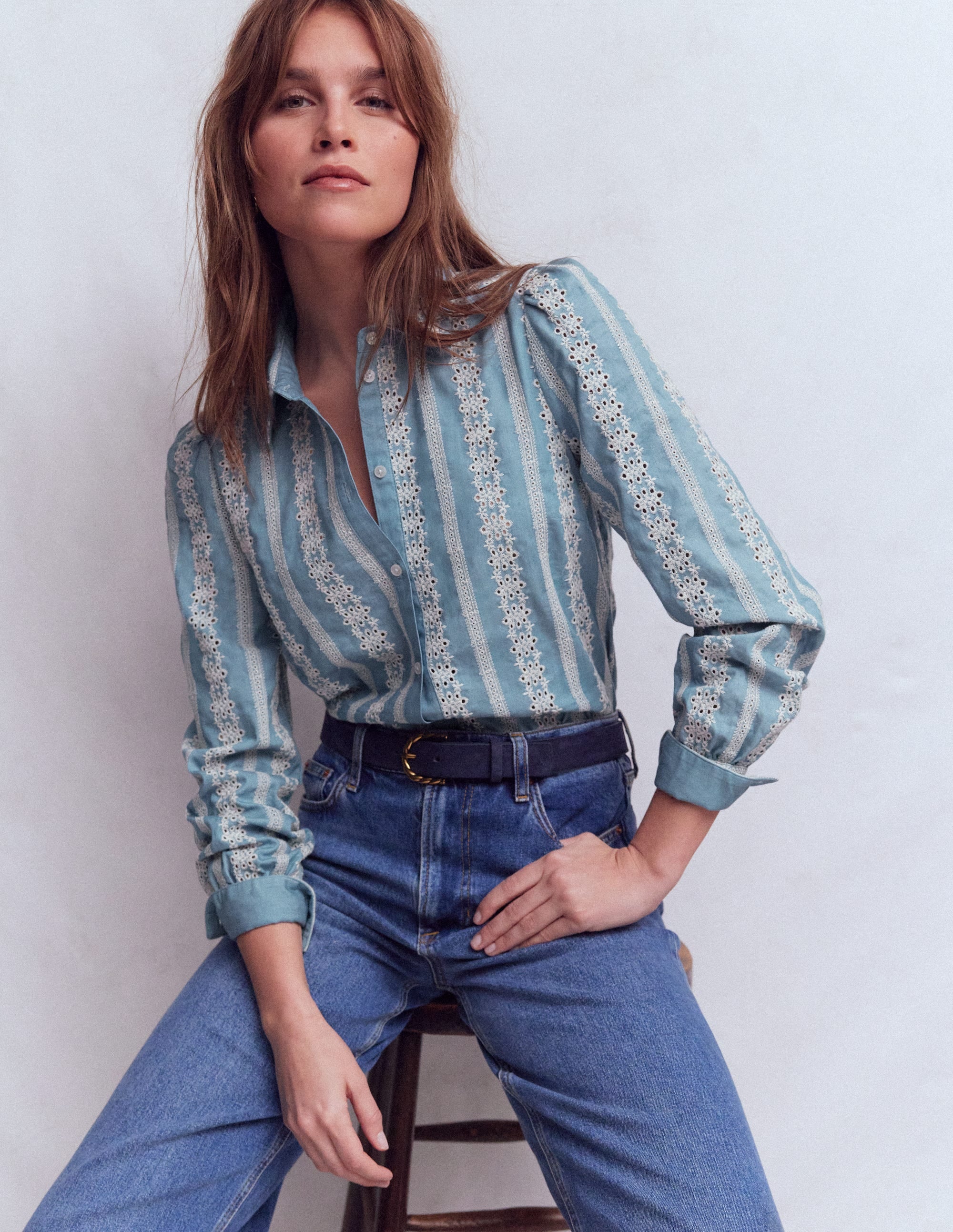 Cara Denim Shirt-Blue Broderie - Image 1