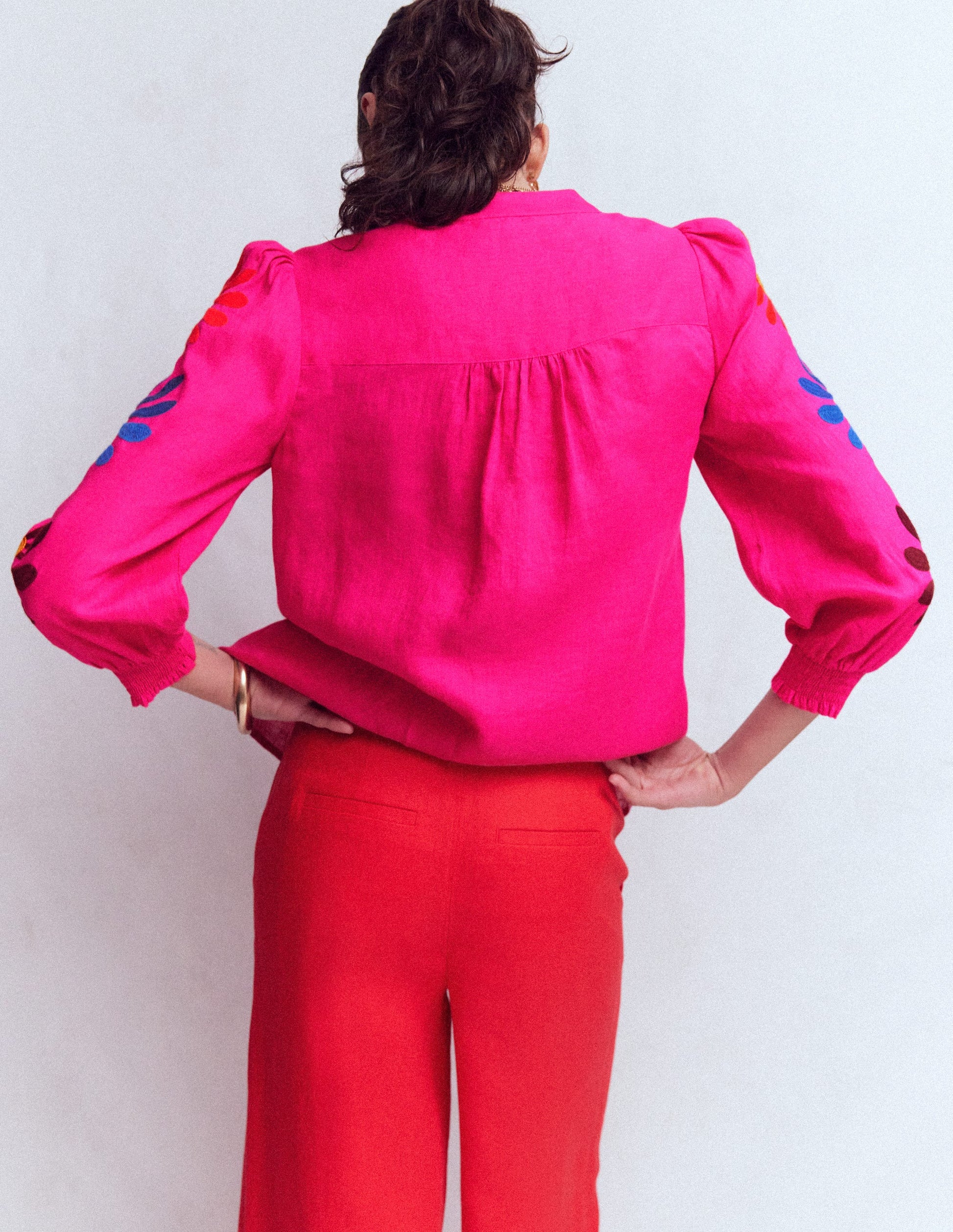 Alicia Linen Top-Pink Peony, Flower Embroidery-3