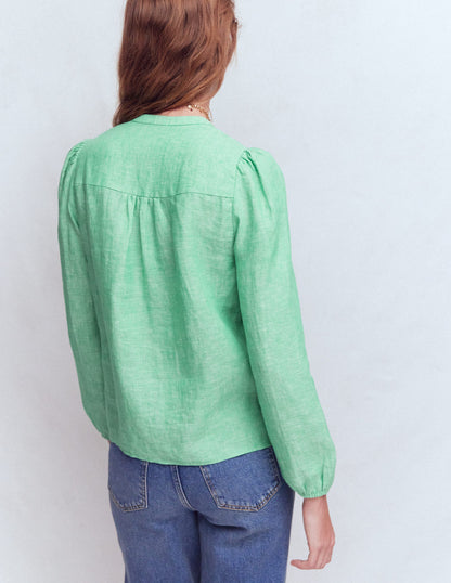 Linen Trim Insert Top-Aloe Green Chambray-3
