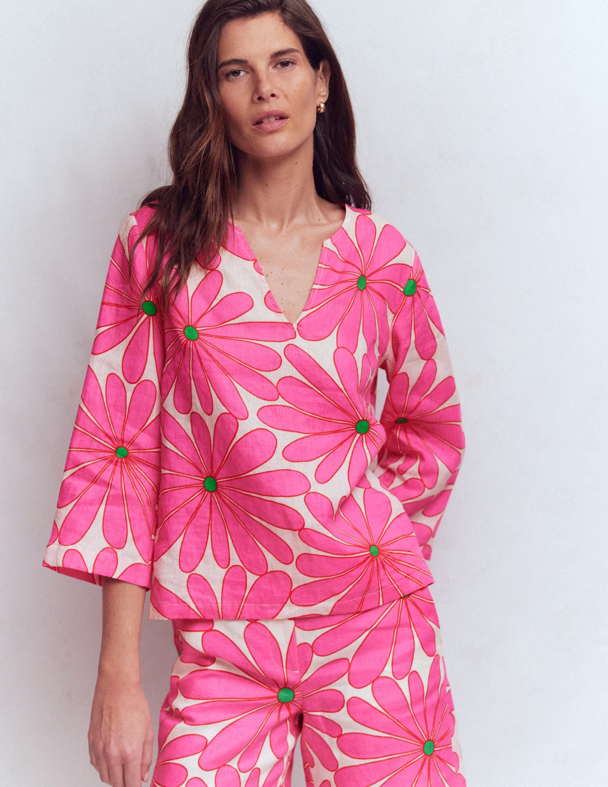 Cleo Linen Top-Pink, Daisy Blossom-4