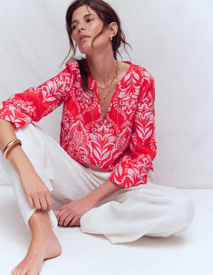 Cleo Linen Top-Red, Ornamental Garden Mono