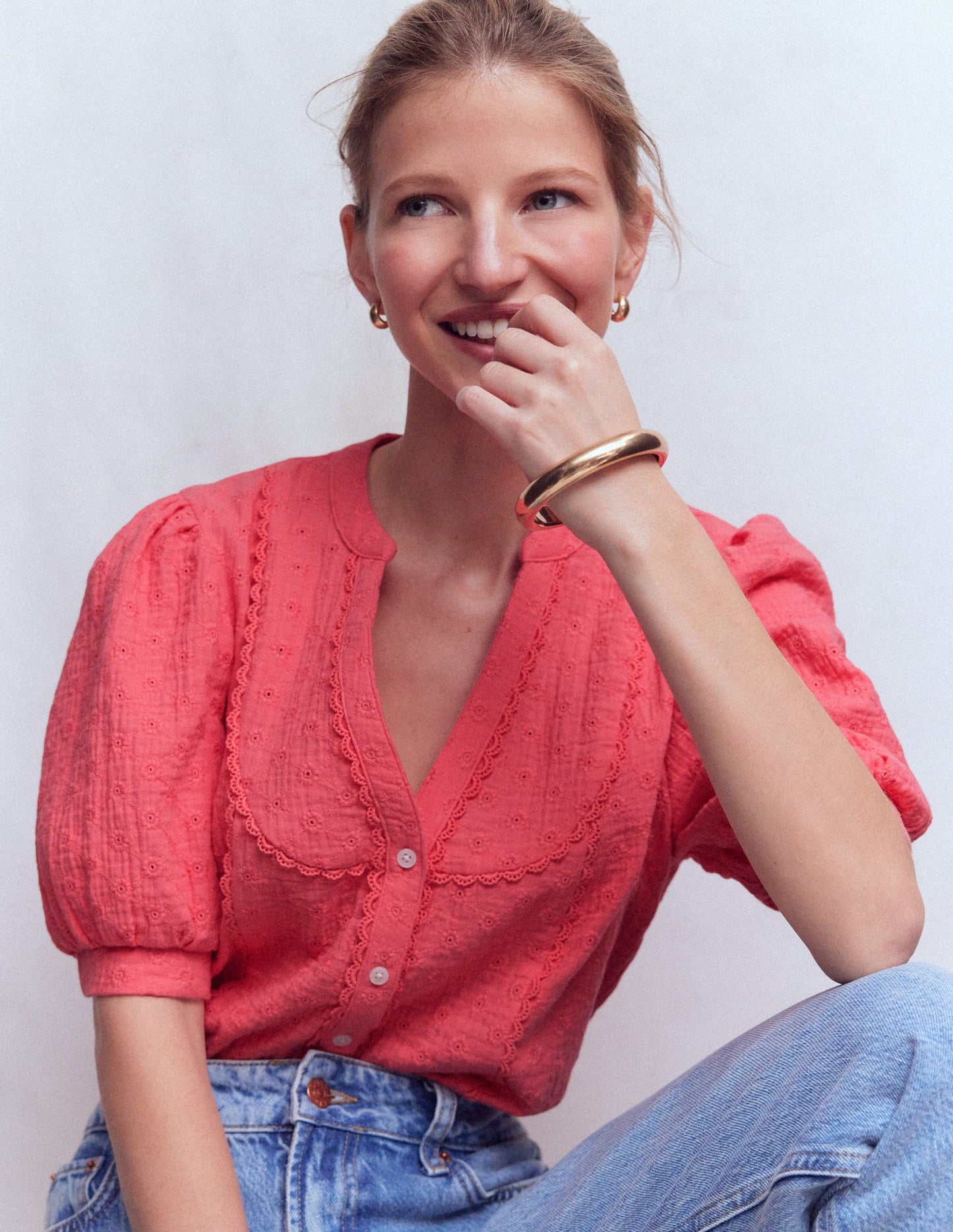 Trim Insert Double Cloth Top-Porcelain rose