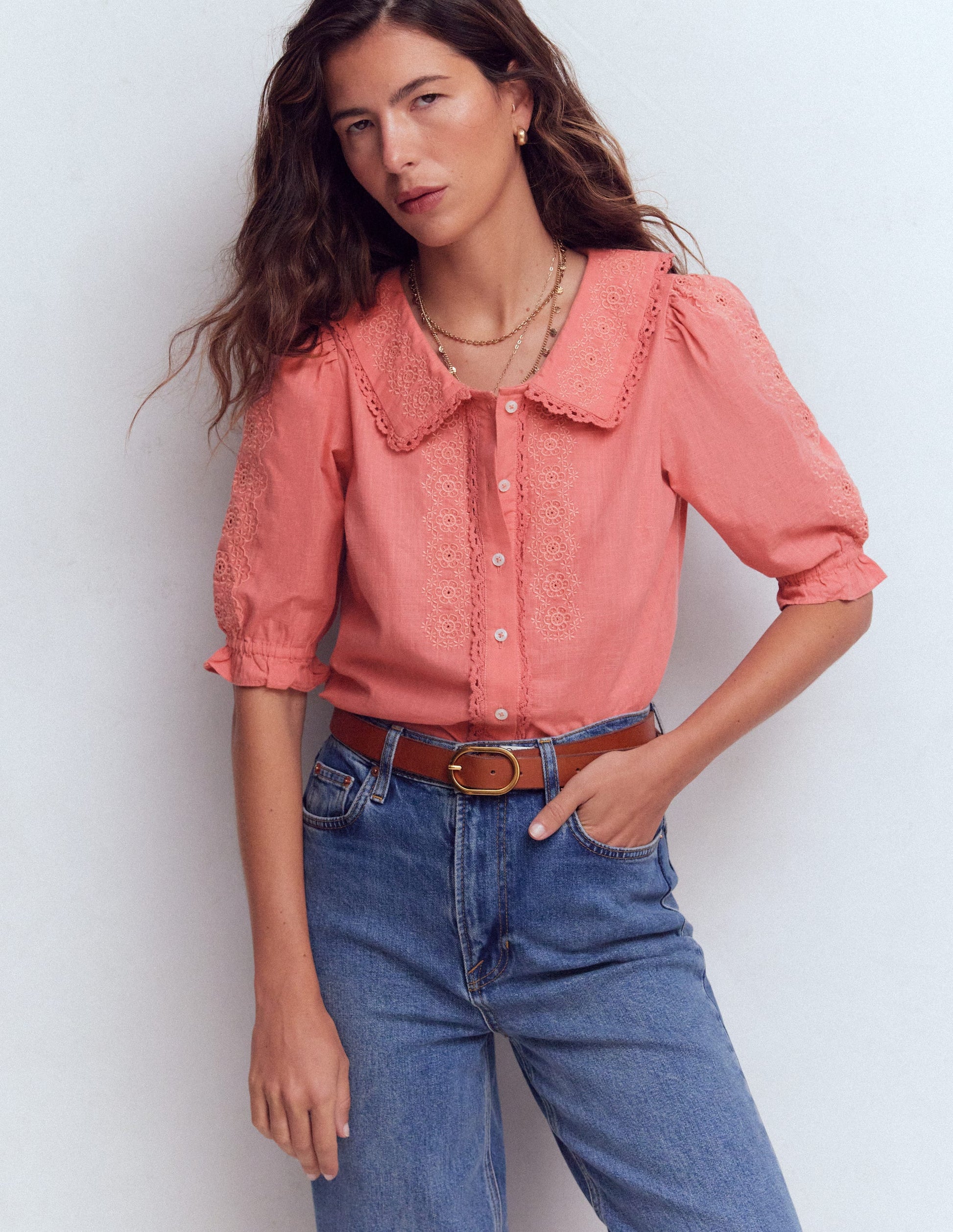 Short Sleeve Pretty Collar Top-Vintage Rose-4