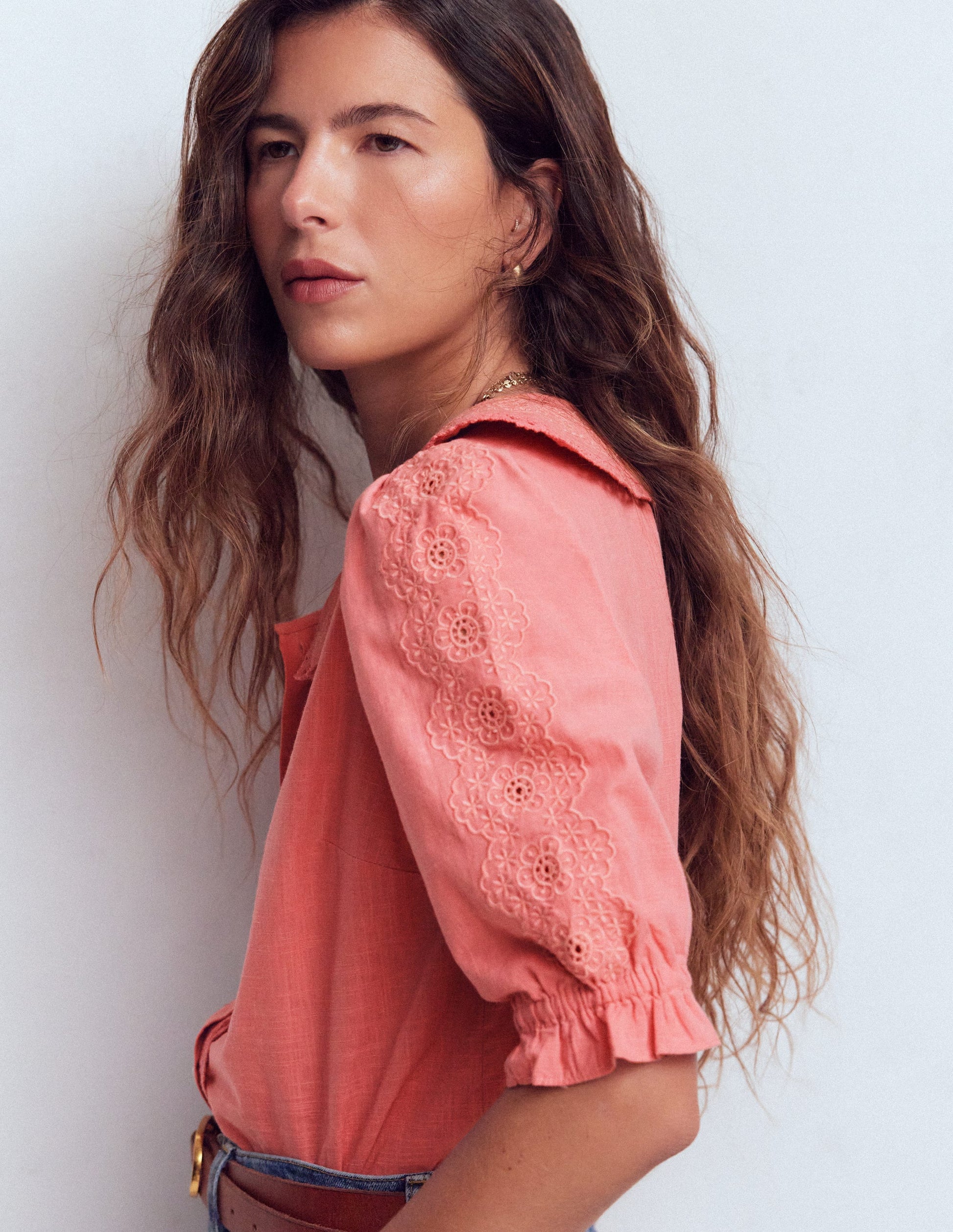 Short Sleeve Pretty Collar Top-Vintage Rose-5