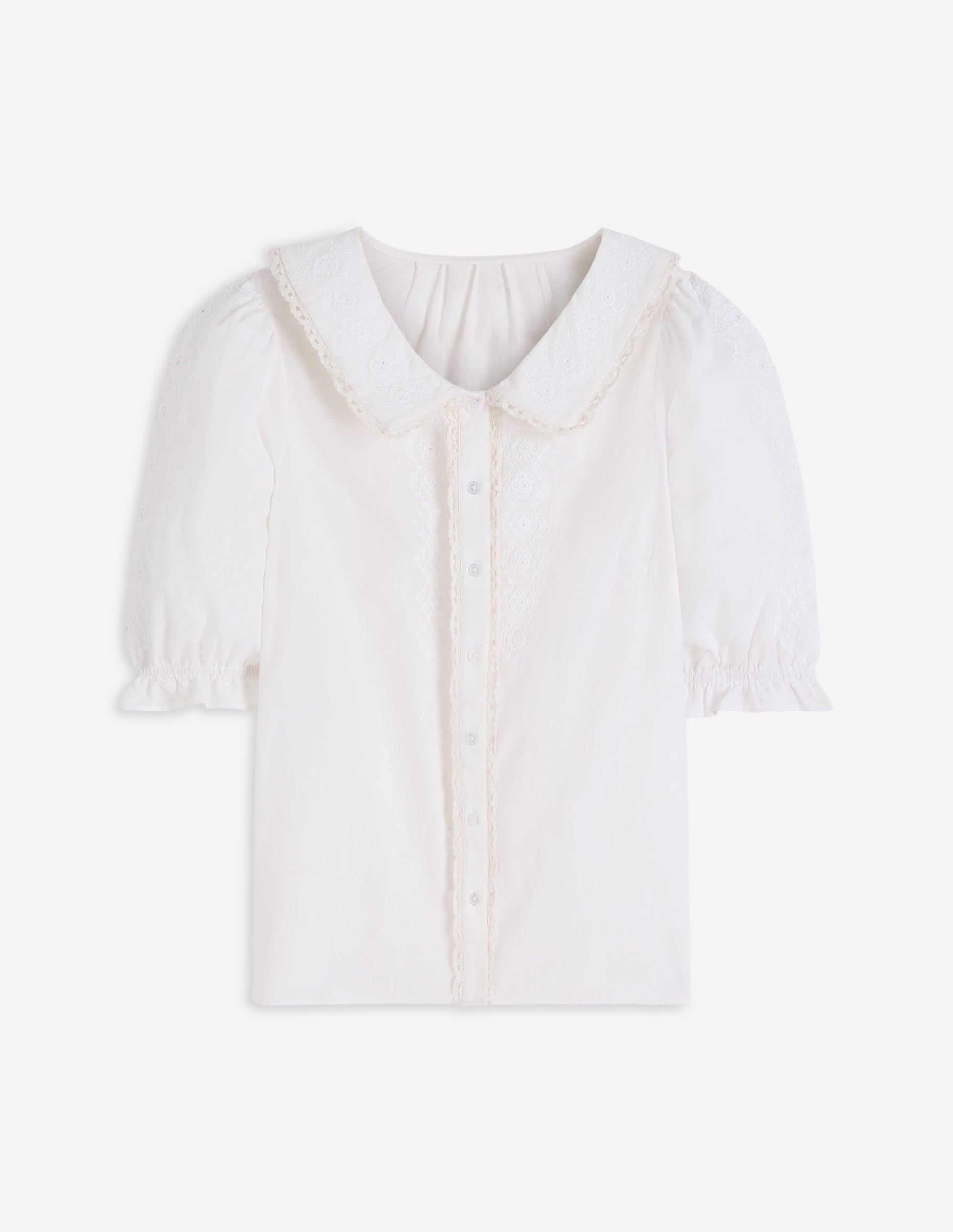Short Sleeve Pretty Collar Top-White-7