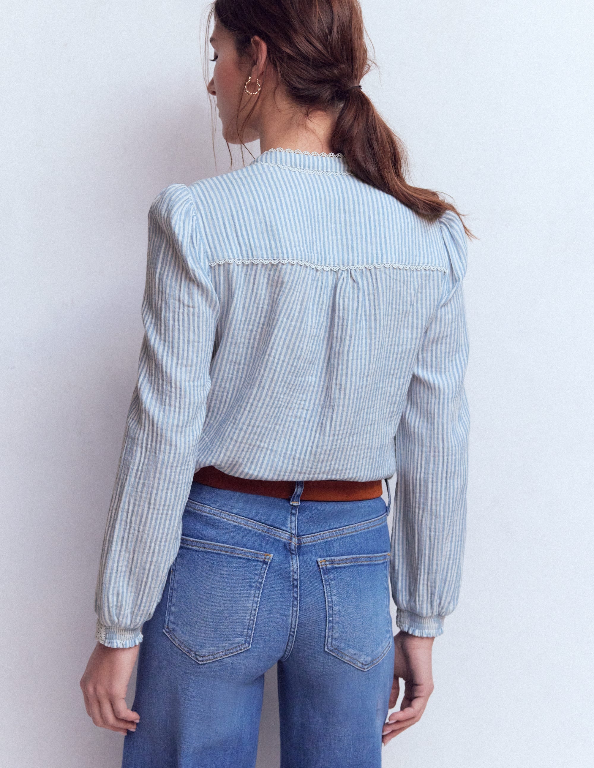 Rhea Trim Doublecloth Top-French Blue and Ivory Stripe - Image 3