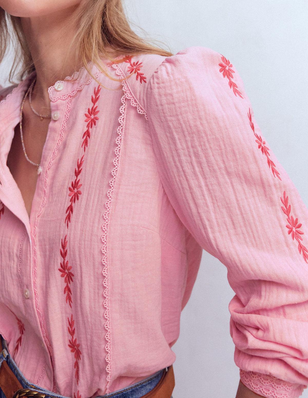 Rhea Trim Doublecloth Top-Formica Pink Embroidery - Image 2