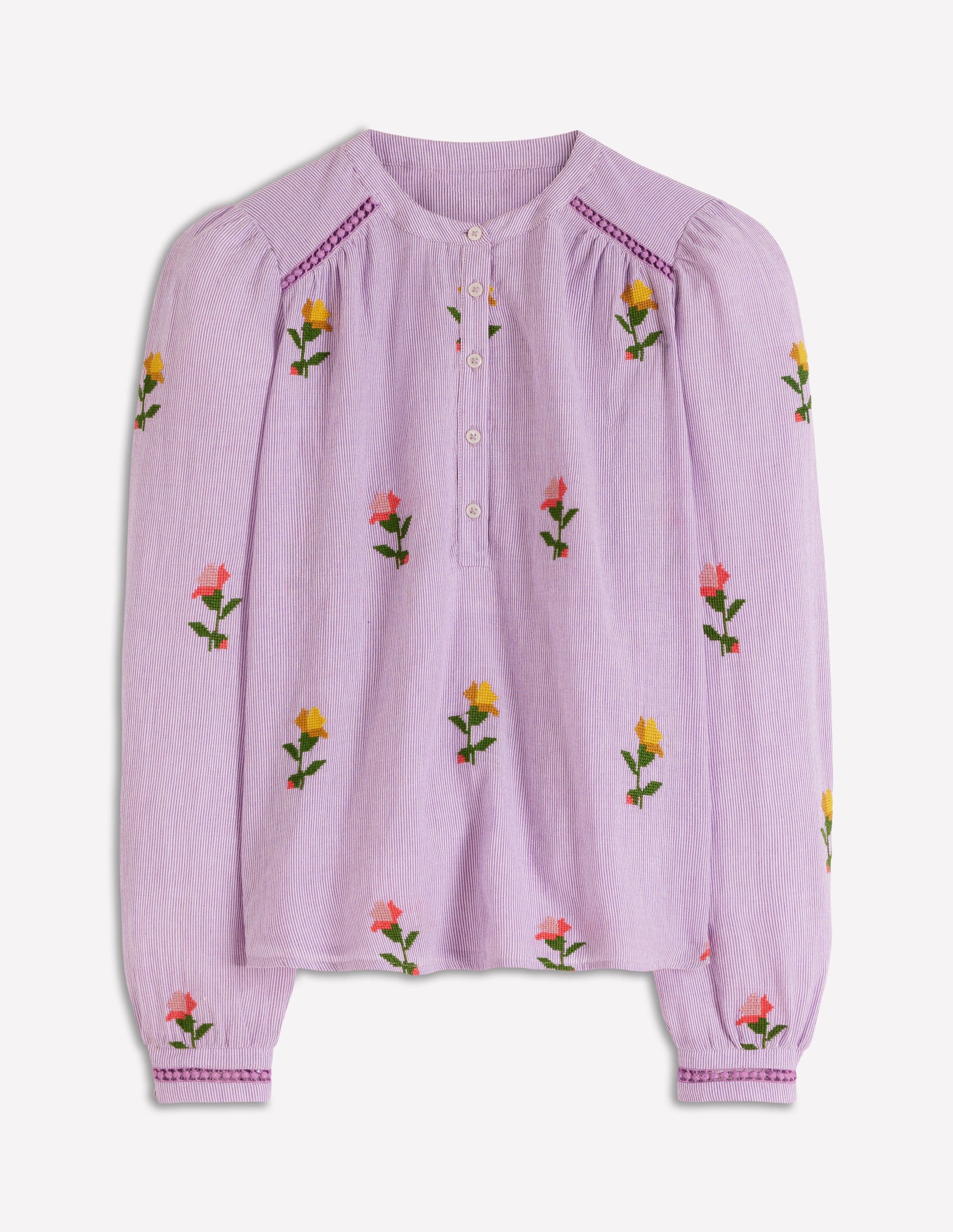 Embroidered Trim Interest Top-Purple Stripe Embroidery-6