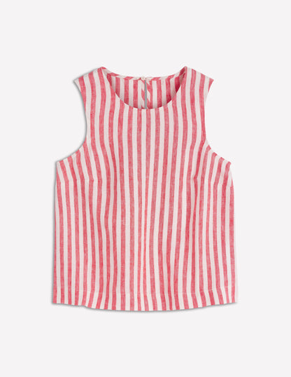 Sofia Linen Top-Poppy Red and Ivory Stripe-5