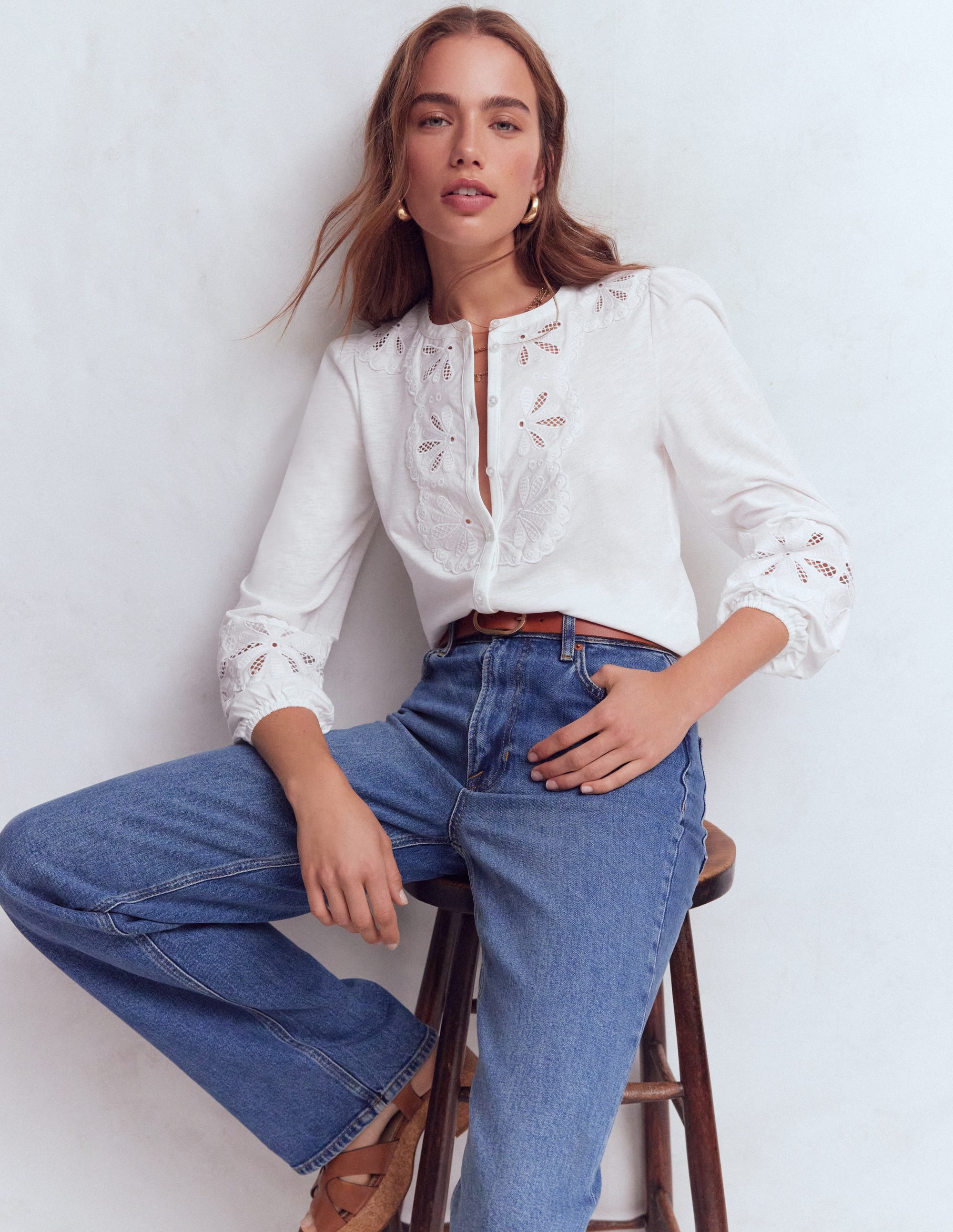Scallop Cutwork Top-White | Boden UK