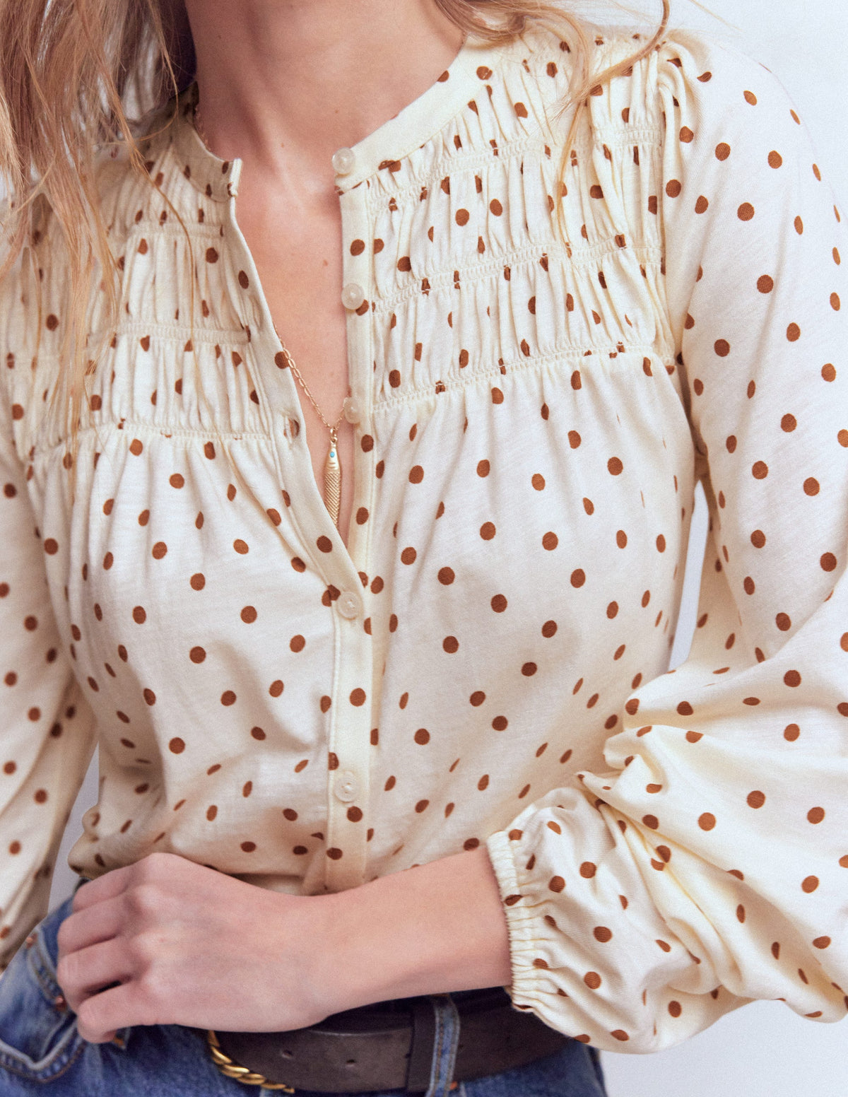 Mya Smocked Jersey Shirt-Ginger, Painted Spot - Image 2