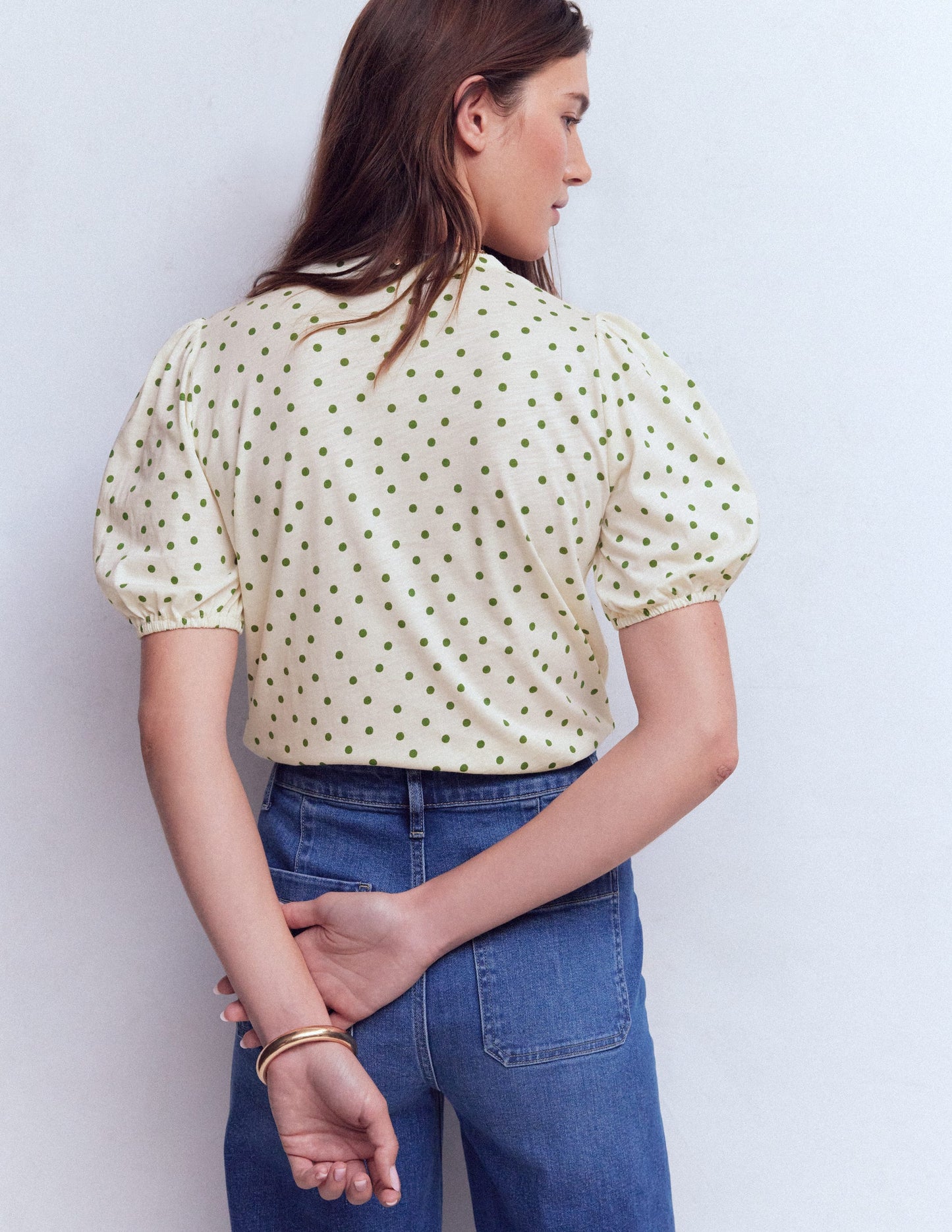 Mya Short Sleeve Smocked Shirt-Papyrus, Painted Dot