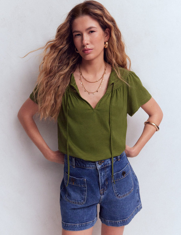 Edi Trim Detail T-shirt-Olive