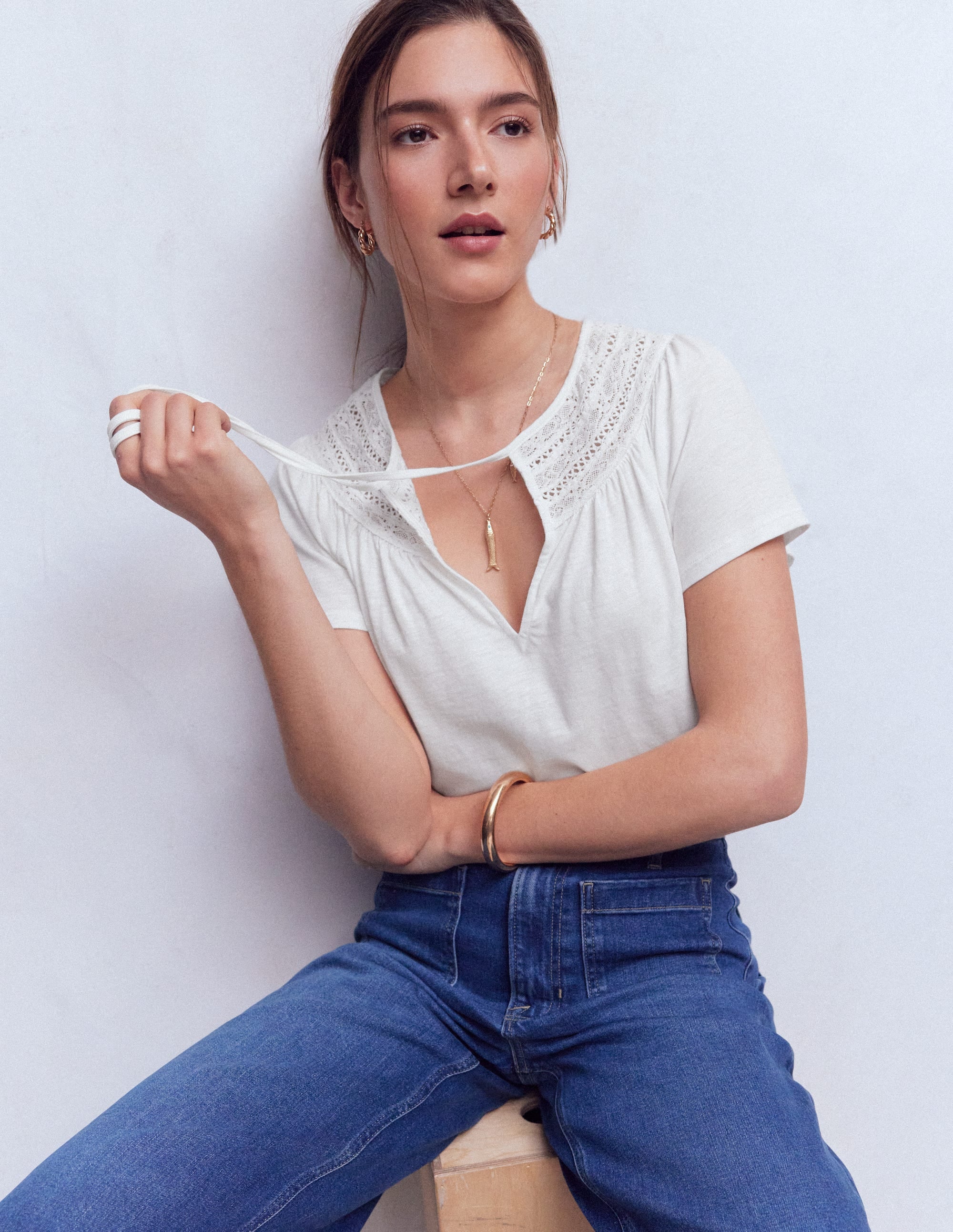 Edi Trim Detail T-shirt-White | Boden UK