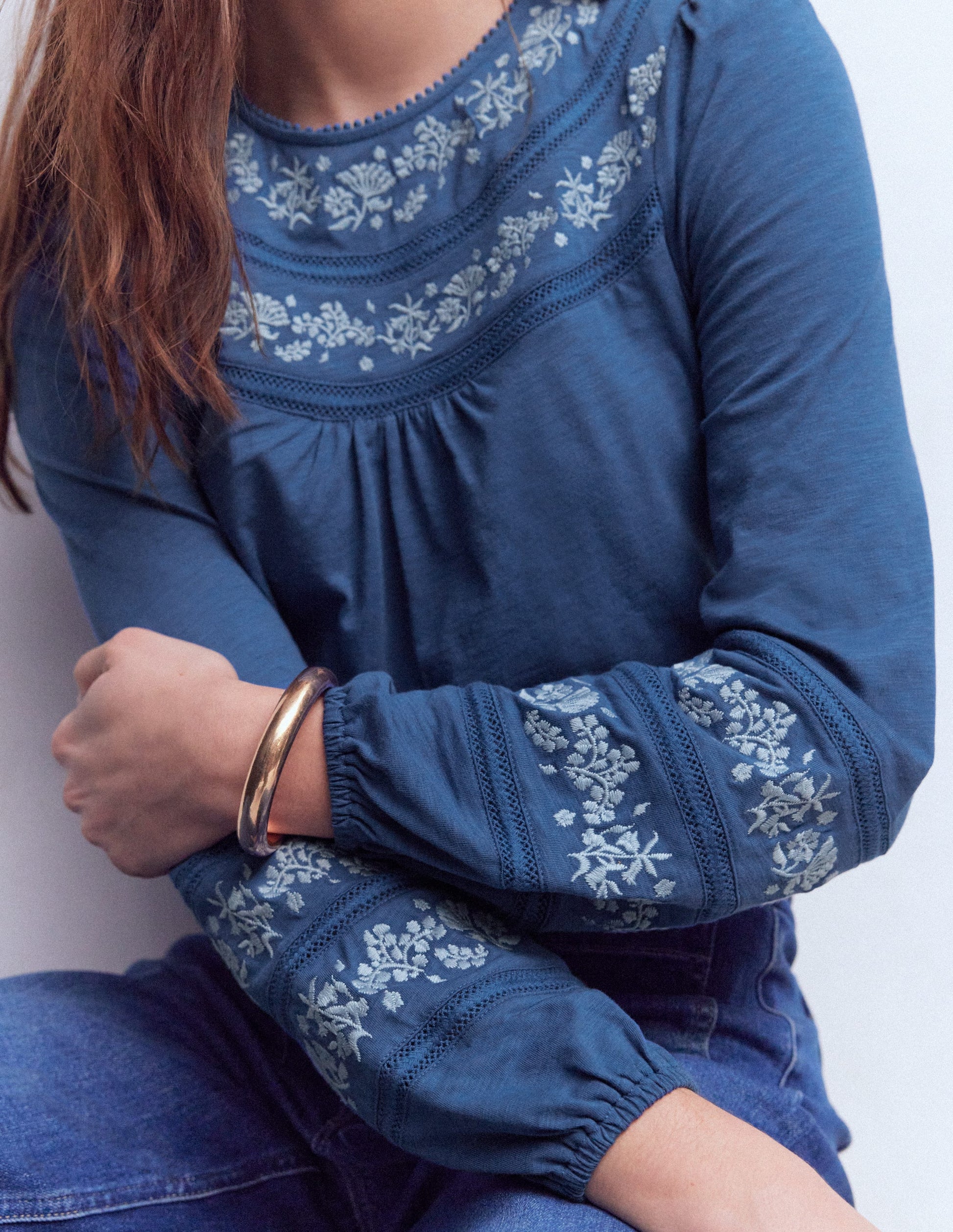 Rosie Embroidered Jersey Top-True Navy-2