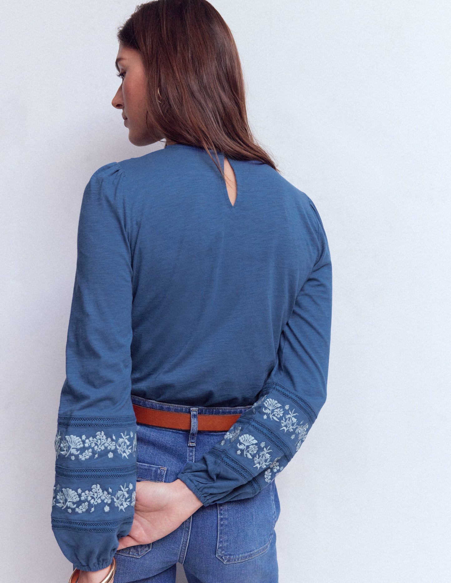 Rosie Embroidered Jersey Top-True Navy