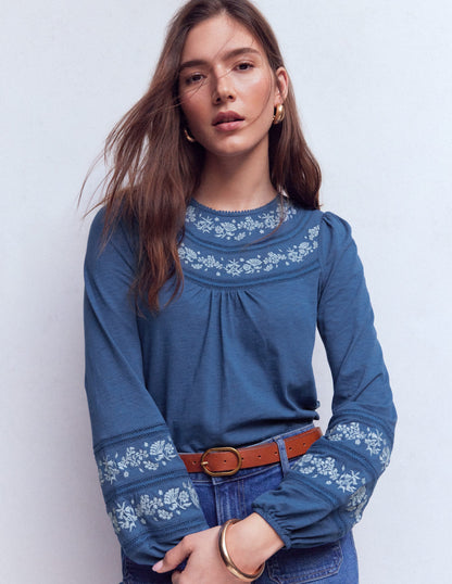 Rosie Embroidered Jersey Top-True Navy-4