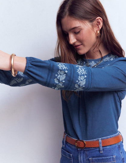 Rosie Embroidered Jersey Top-True Navy-5