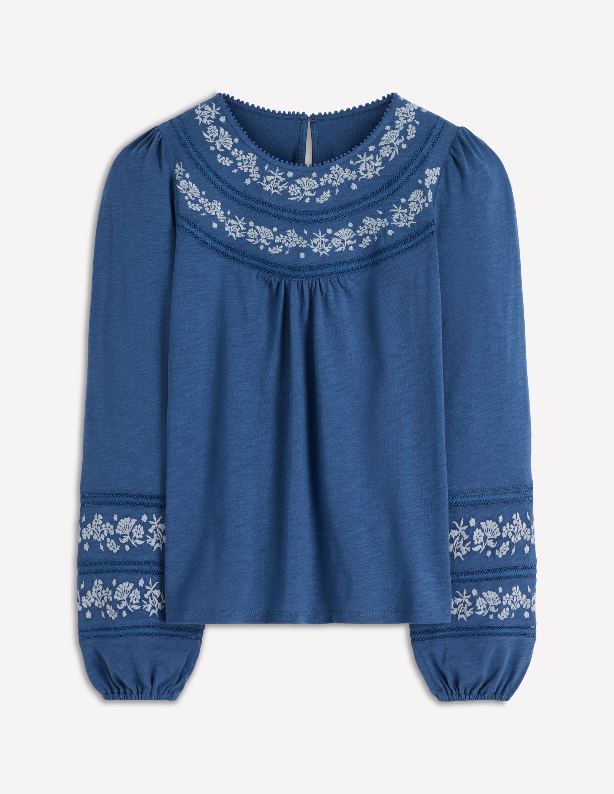 Rosie Embroidered Jersey Top-Denim Blue - Image 6