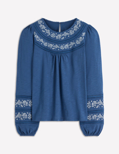 Rosie Embroidered Jersey Top-True Navy-6