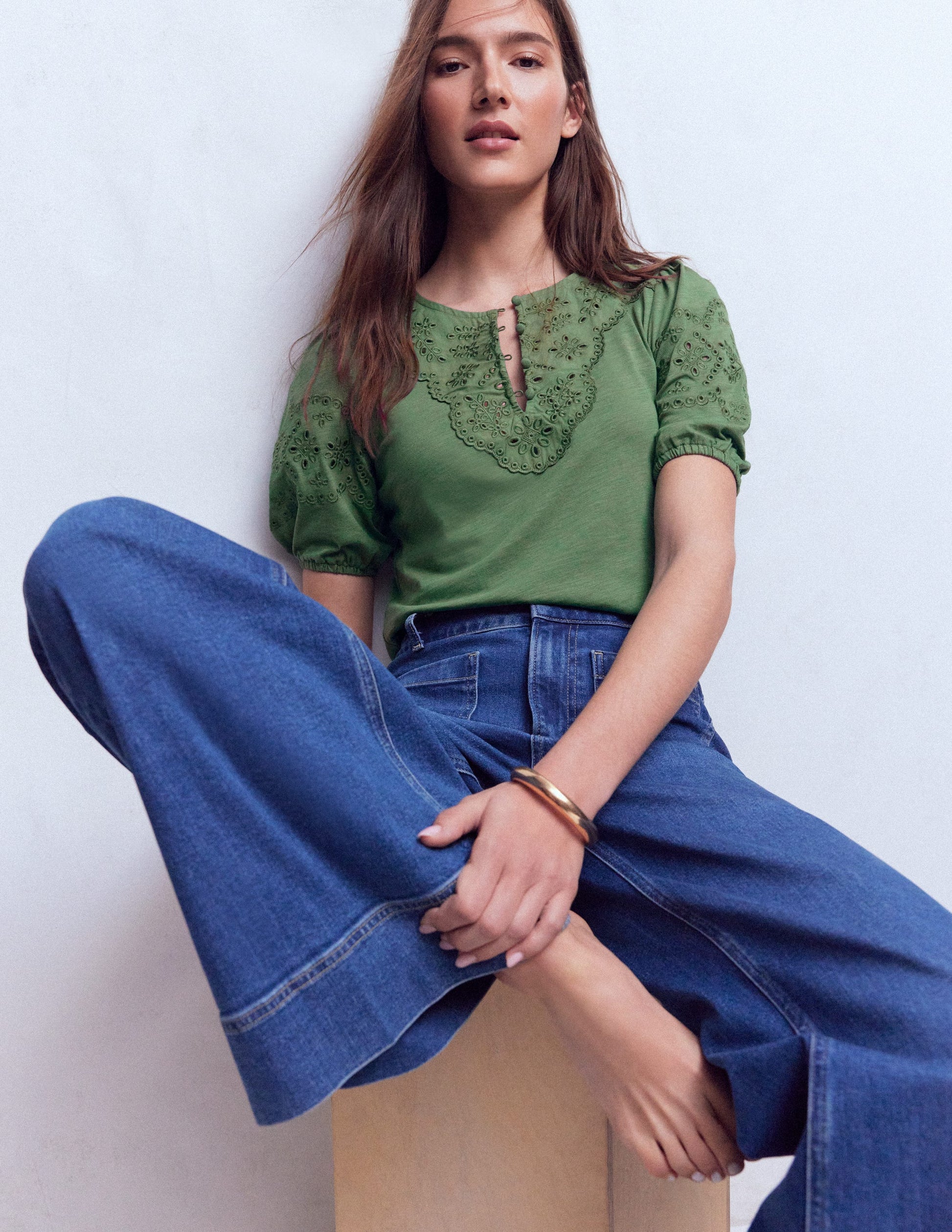 Ada Broderie Mix Top-Willow Green-1