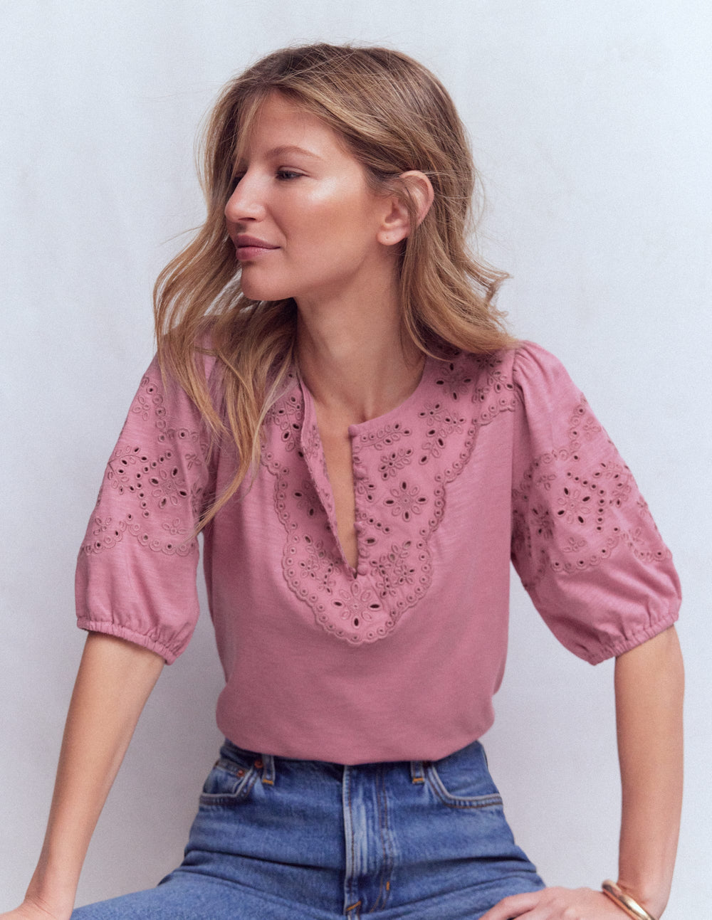 Ada Broderie Mix Top - Lilas | Boden UK
