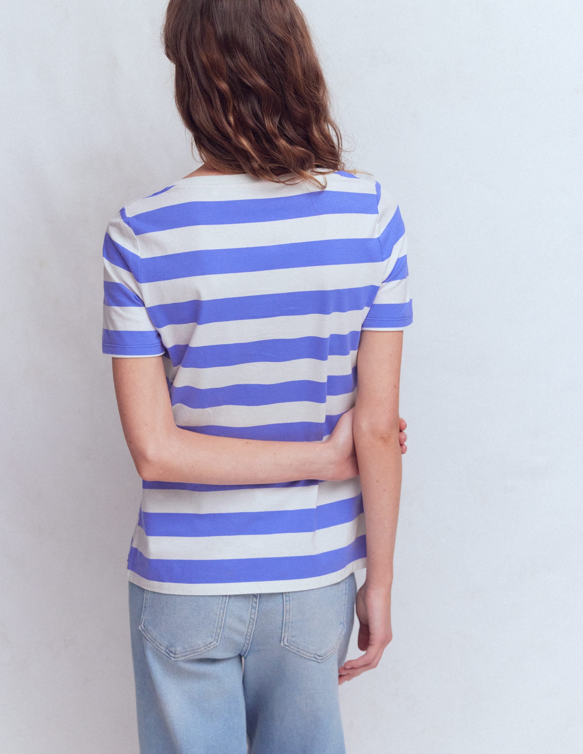 Olivia Short Sleeve Breton-Baja Blue and Ivory Stripe - Image 3