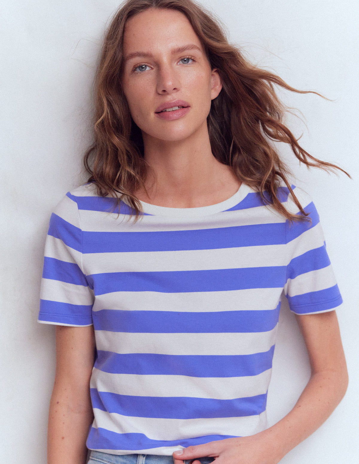 Olivia Short Sleeve Breton-Baja Blue and Ivory Stripe - Image 4